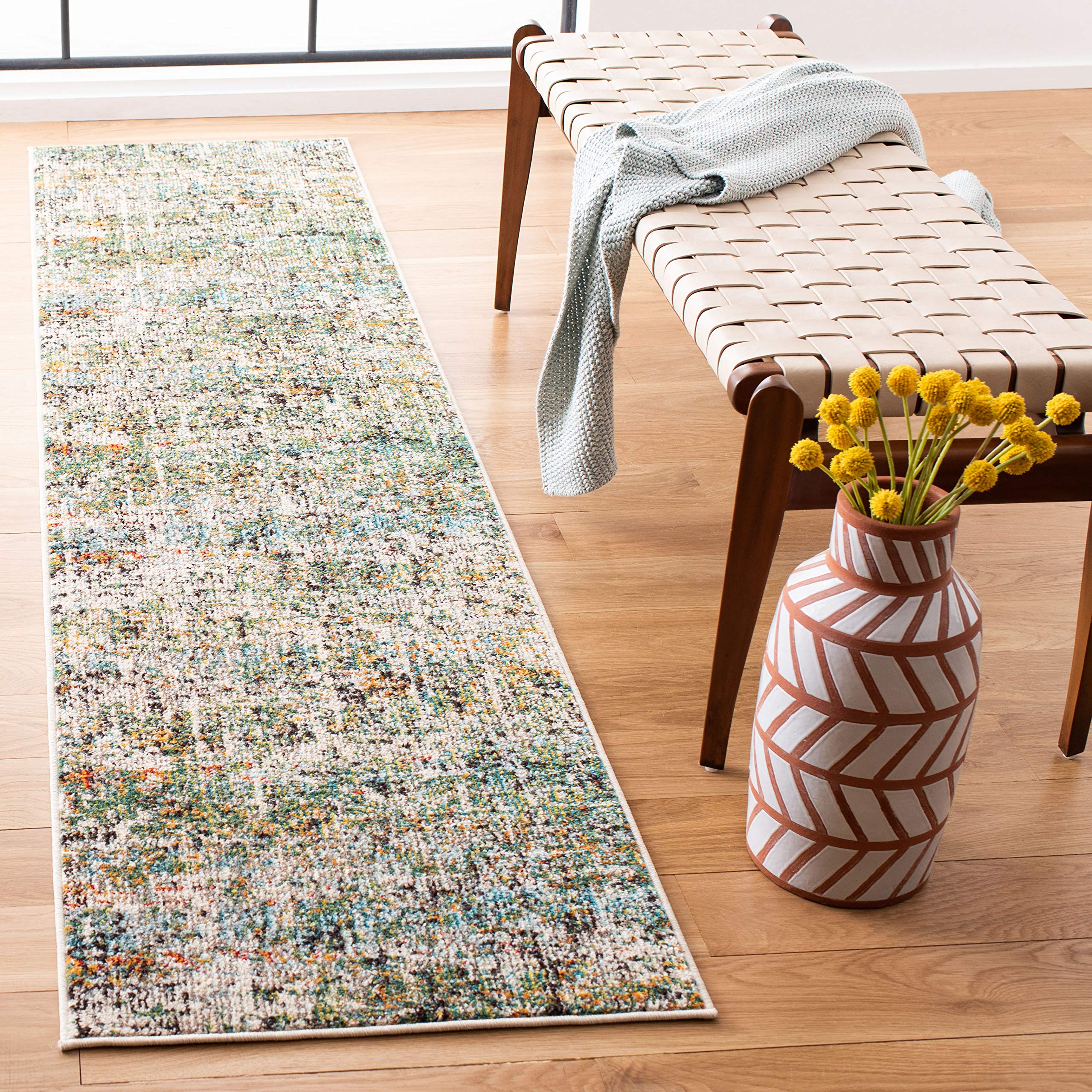 SAFAVIEH Madison Collection Runner Rug - 22 x 12, Green & Turquoise, Modern Abstract Design, Non-Shedding & Easy Care, Ideal f