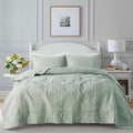 B2Ever Damask Quilt Queen Size Bedding Sets With Pillow Shams, Boho Lightweight Soft Bedspread Coverlet, Sage Green Quilted Blan