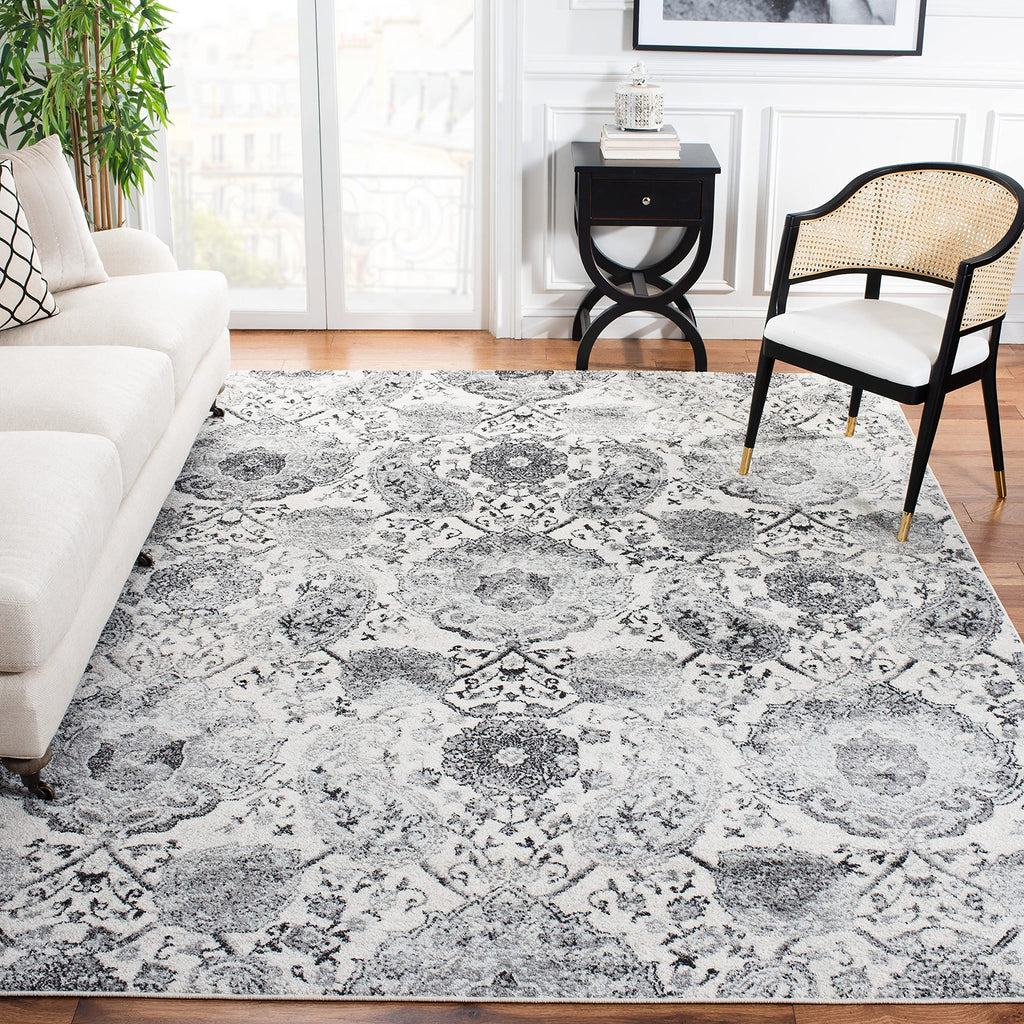 SAFAVIEH Madison Collection X-Large Area Rug - 11' x 15', Cream & Silver, Boho Chic Glam Paisley Design, Non-Shedding & Easy Car