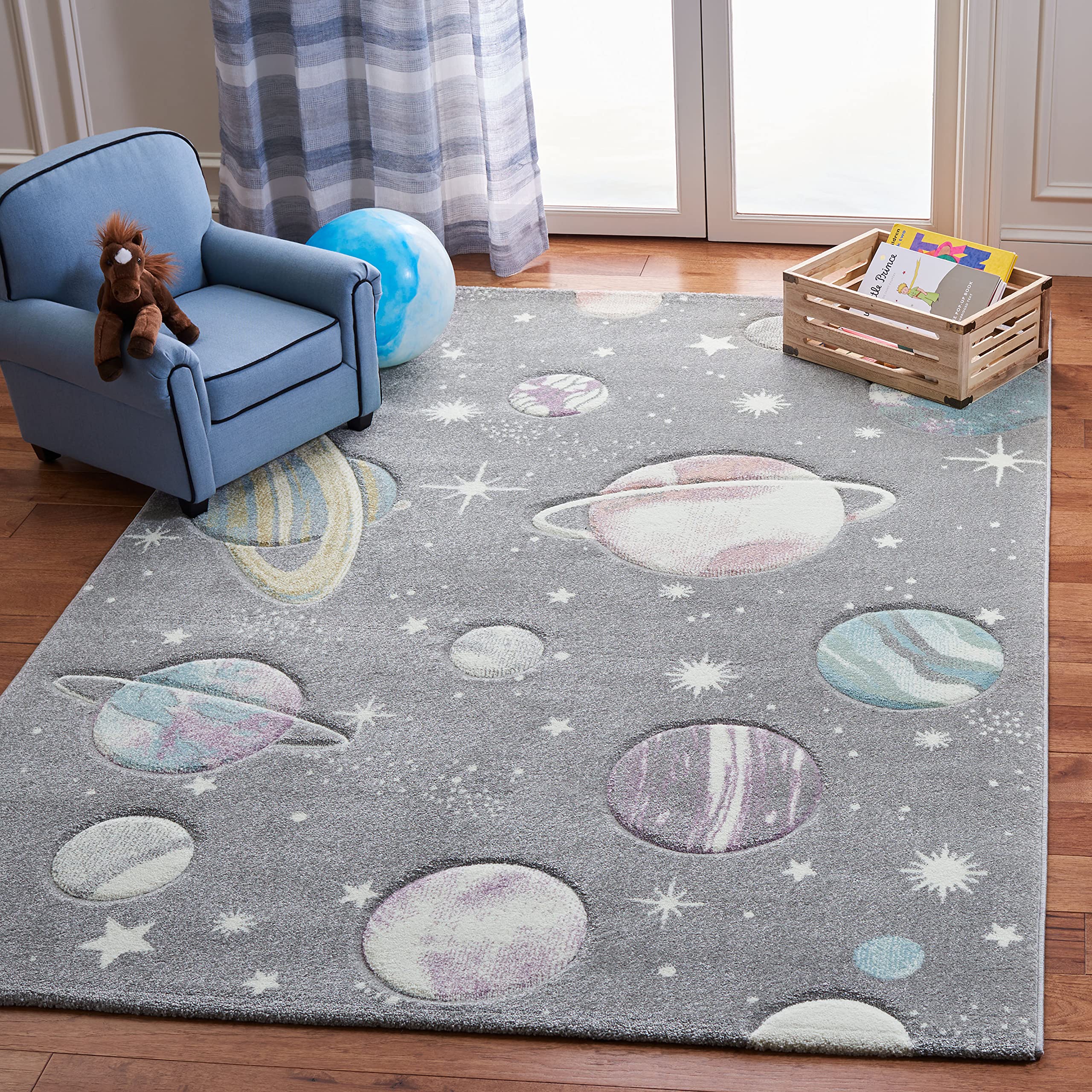 SAFAVIEH Carousel Kids Collection Area Rug - 8 x 10, Grey & Lavender, Non-Shedding & Easy Care, Ideal for High Traffic Areas f