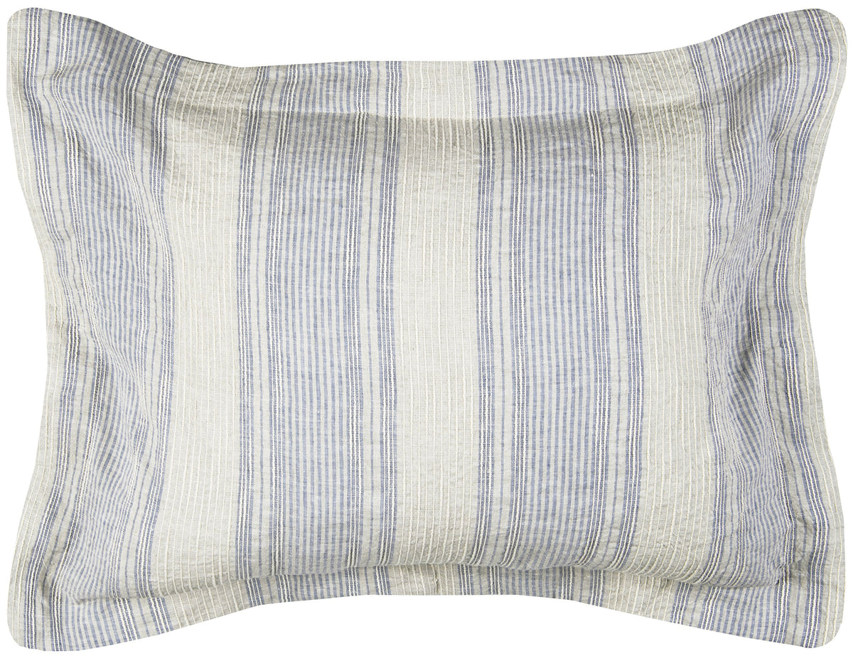 Rizzy Home | BT4009 | King Sham | 20&quot;x36&quot; Blue/Neutral/Yellow Stripe