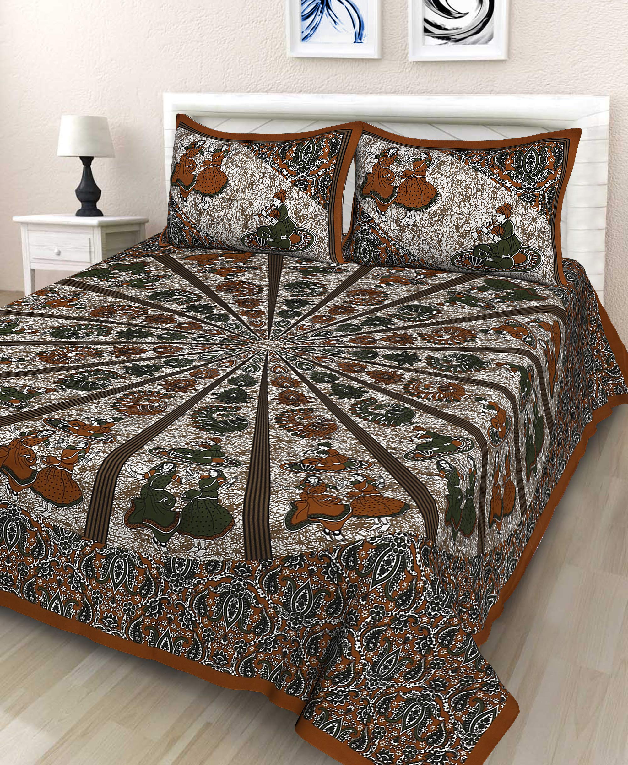 Monique 140 Tc Floral Printed 100% Pure Cotton Size Bedsheet With 2 Pillow Covers,Bedsheet For Double Bed,