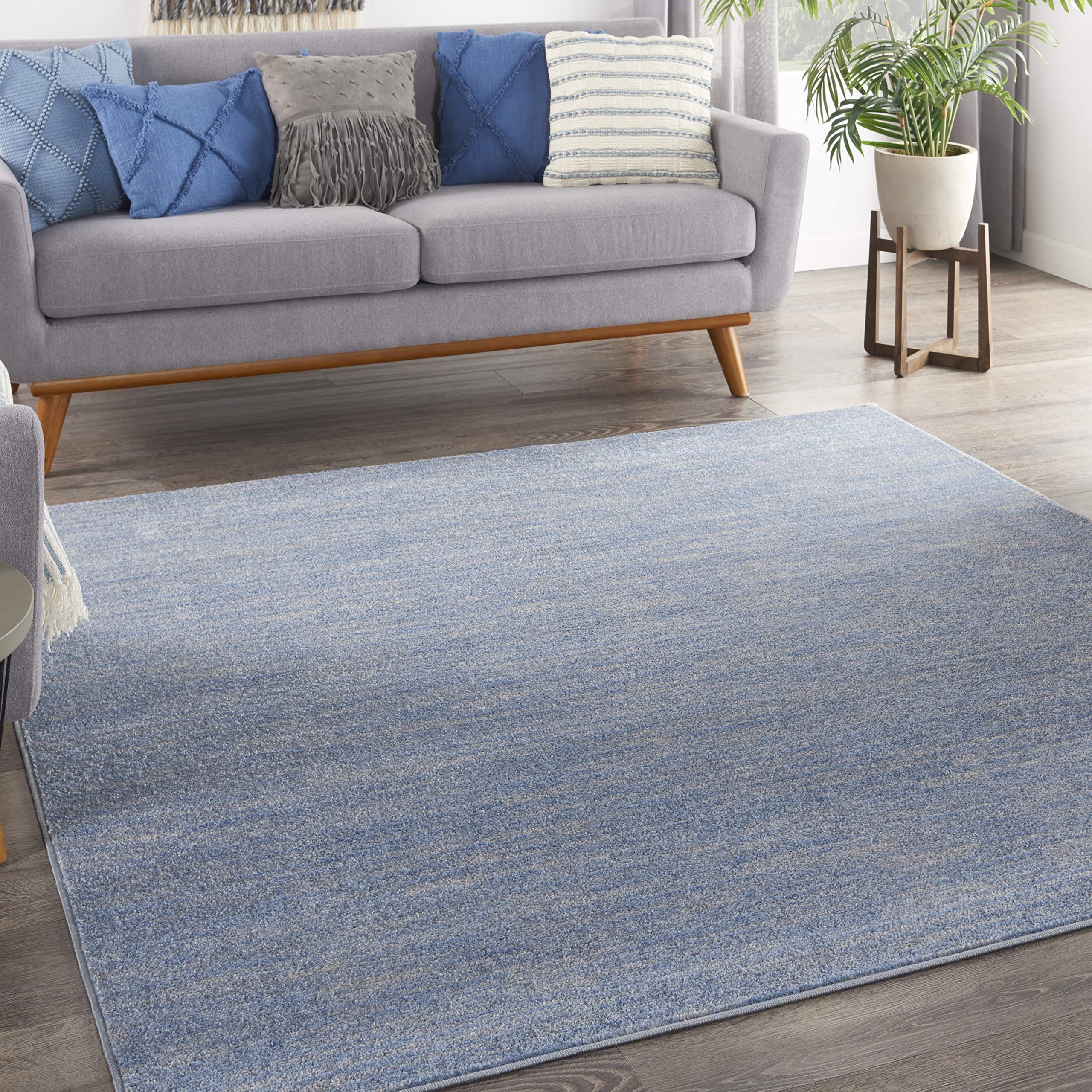 Nourison Essentials Indoor/Outdoor Blue/Grey 5' X Square Area -Rug, Easy -Cleaning, Non Shedding, Bed Room, Living Room, Dining Room, Backyard, Deck, Patio (5 Square)