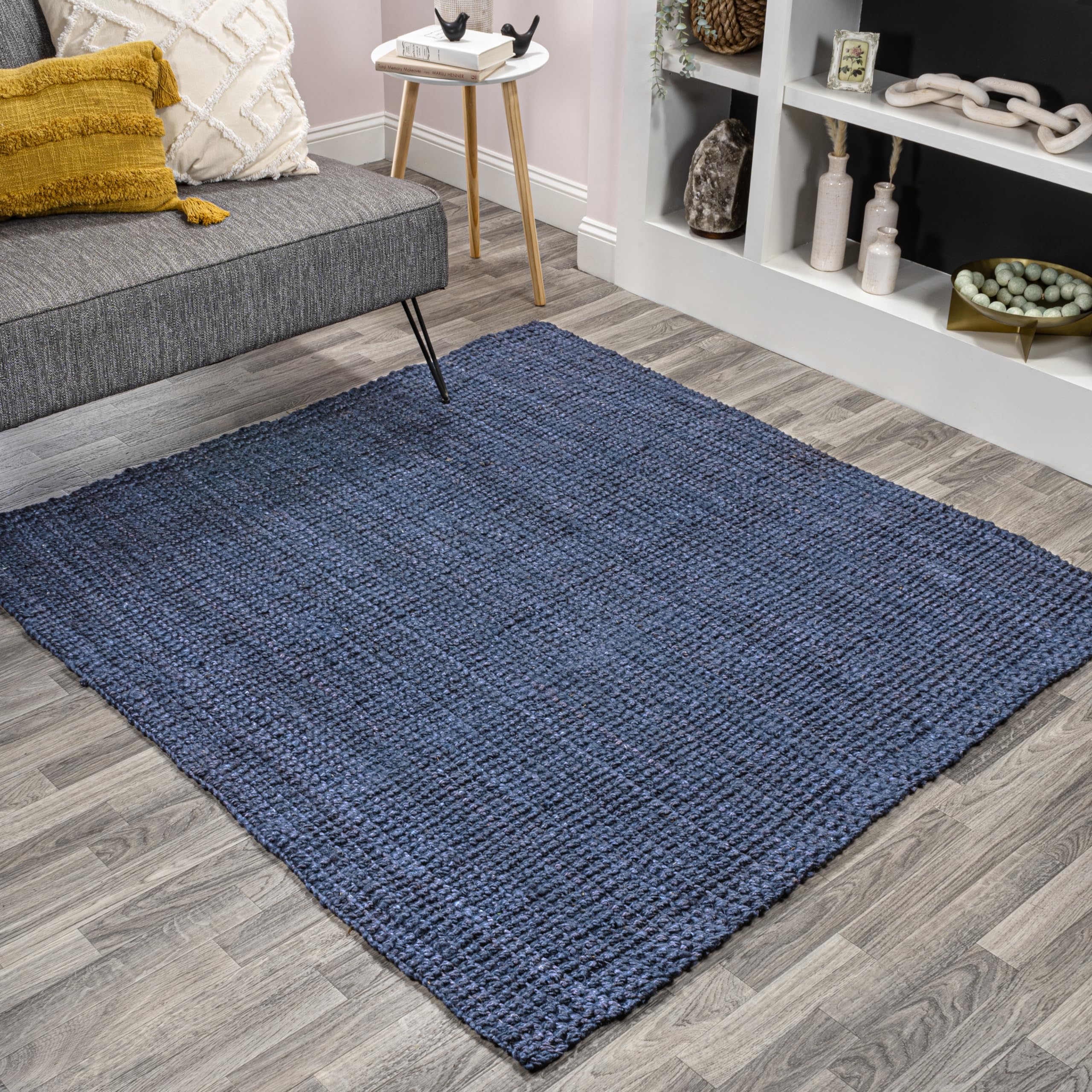 JONATHAN Y NRF102D-7SQ Pata Hand Woven Chunky Jute Navy 7 Square Area Rug, Bohemian, Transitional, Rustic for Home, Bedroom, Li