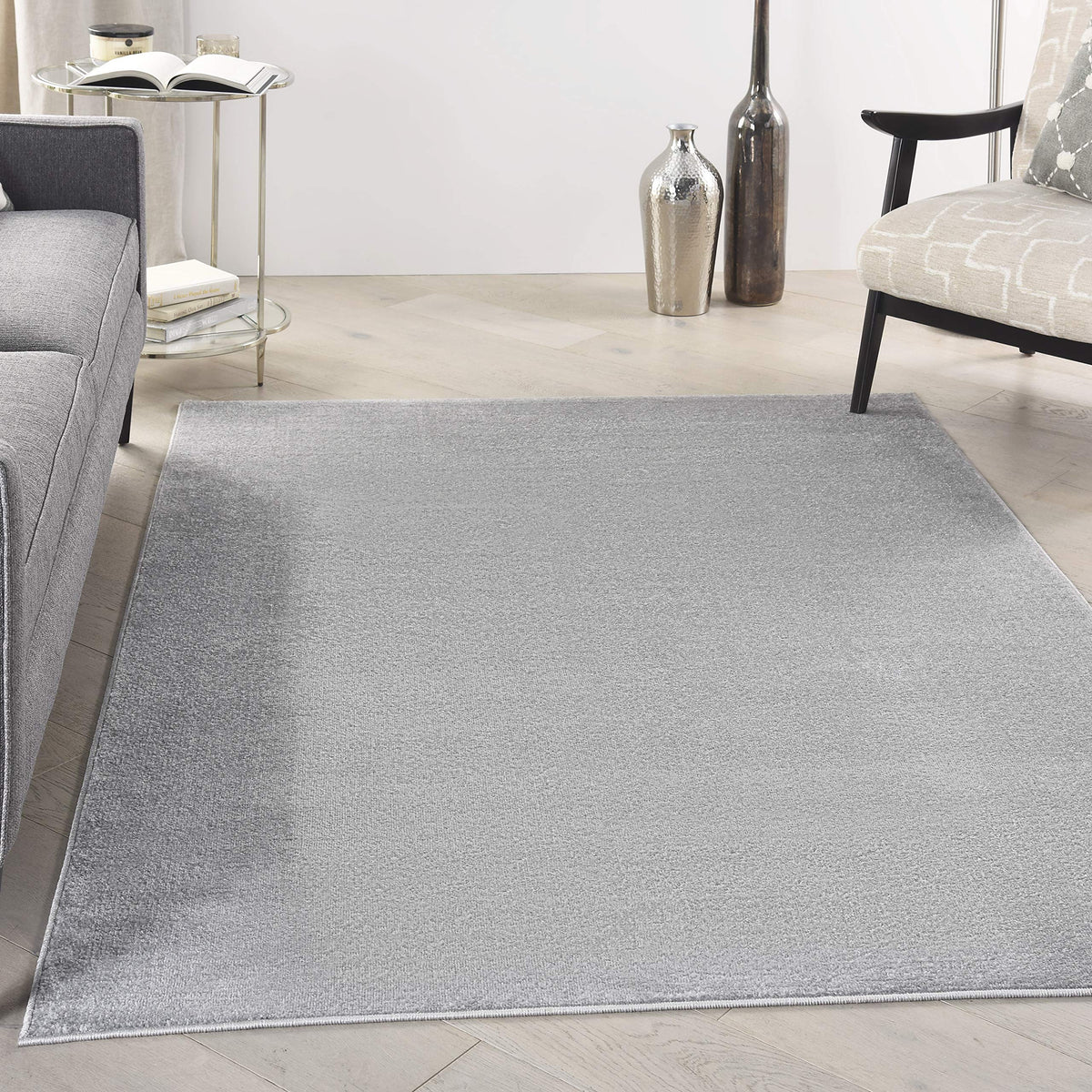 Nourison Essentials Indoor/Outdoor Silver Grey 5' X 8' Area Rug, Easy Cleaning, Non Shedding, Bed Room, Living Room, Dining Room