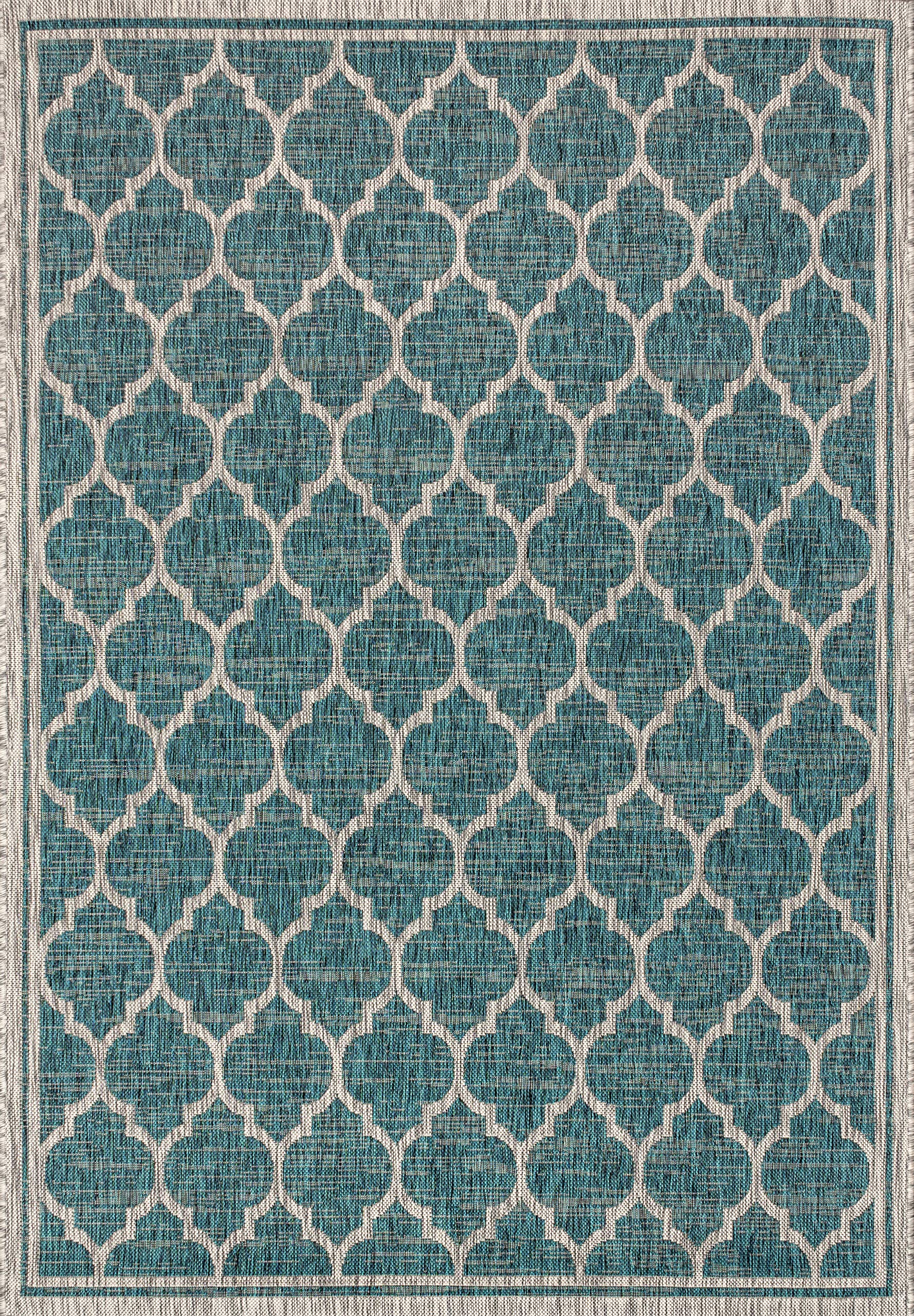 Jonathan Y Smb109E-3 Trebol Moroccan Trellis Textured Weave Indoor Outdoor Area Rug Bohemian Modern Easy Cleaning Bedroom Kitchen Backyard Patio Non Shedding, 3 X 5, Teal/Gray