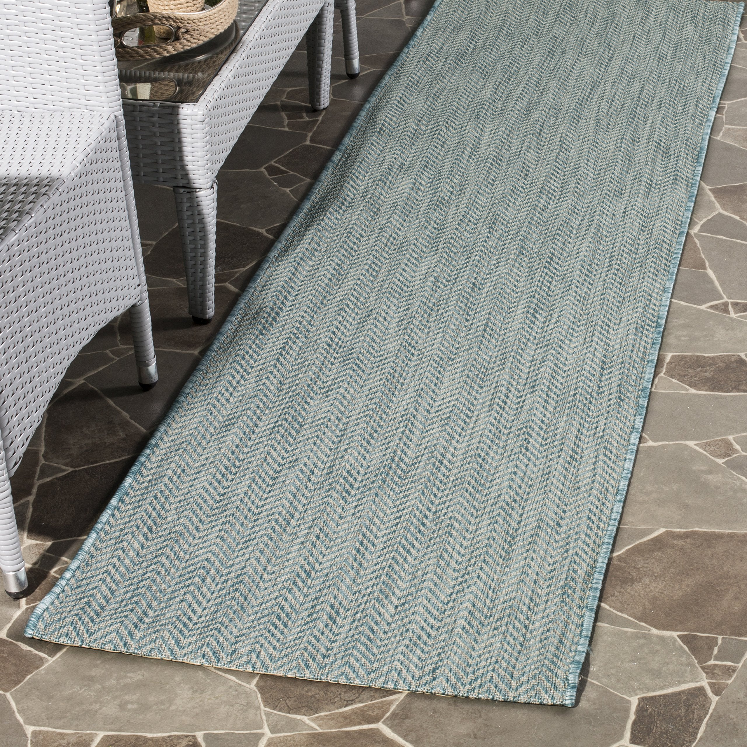 Safavieh Courtyard Collection 2'3' X 12' Aqua/Grey Cy8022 Indoor/ Outside Waterproof Easy Cleansingpatio Backyard Mudroom Runne