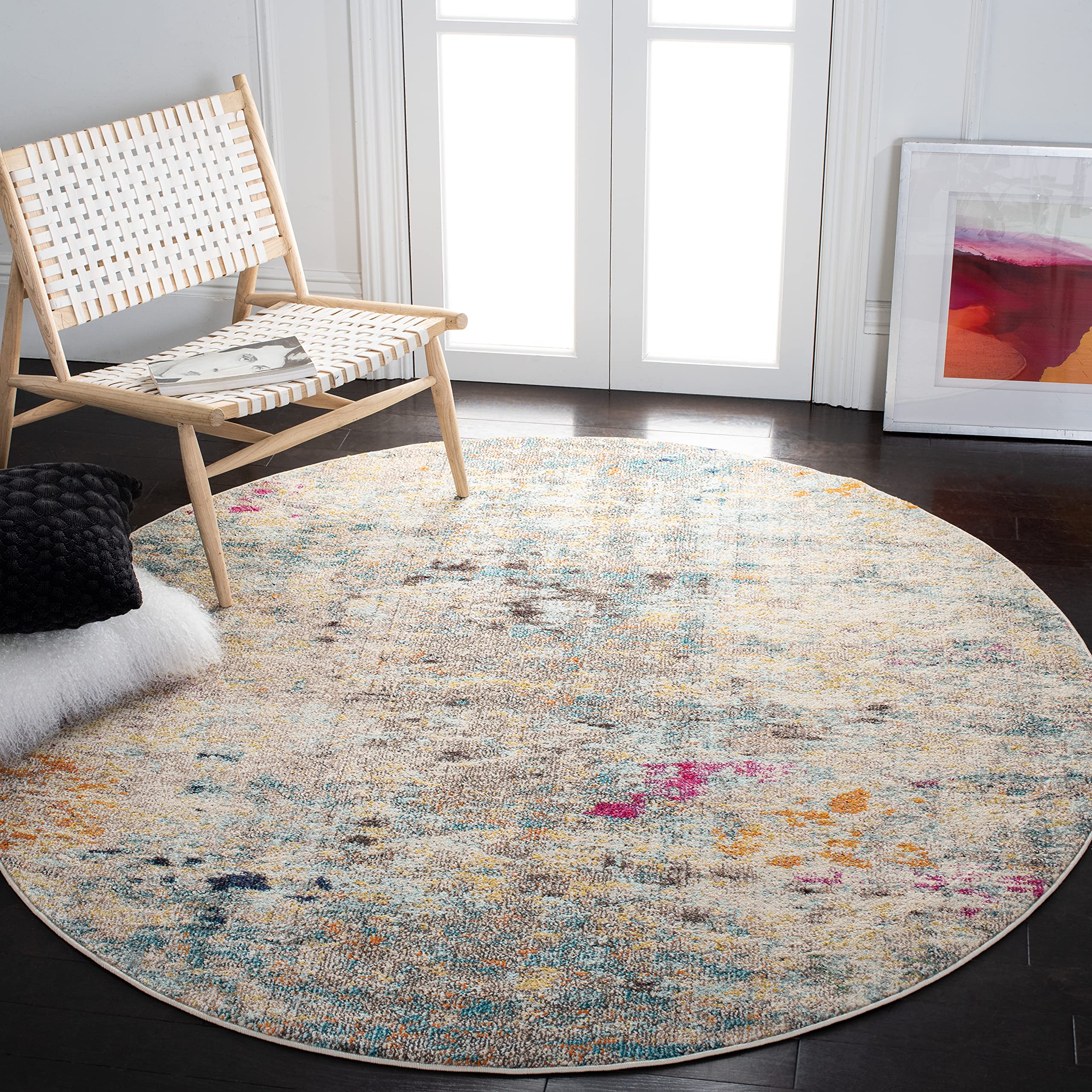 SAFAVIEH Madison Collection 3 Round Grey / Gold MAD425F Boho Abstract Distressed Non-Shedding Dining Room Entryway Foyer Living