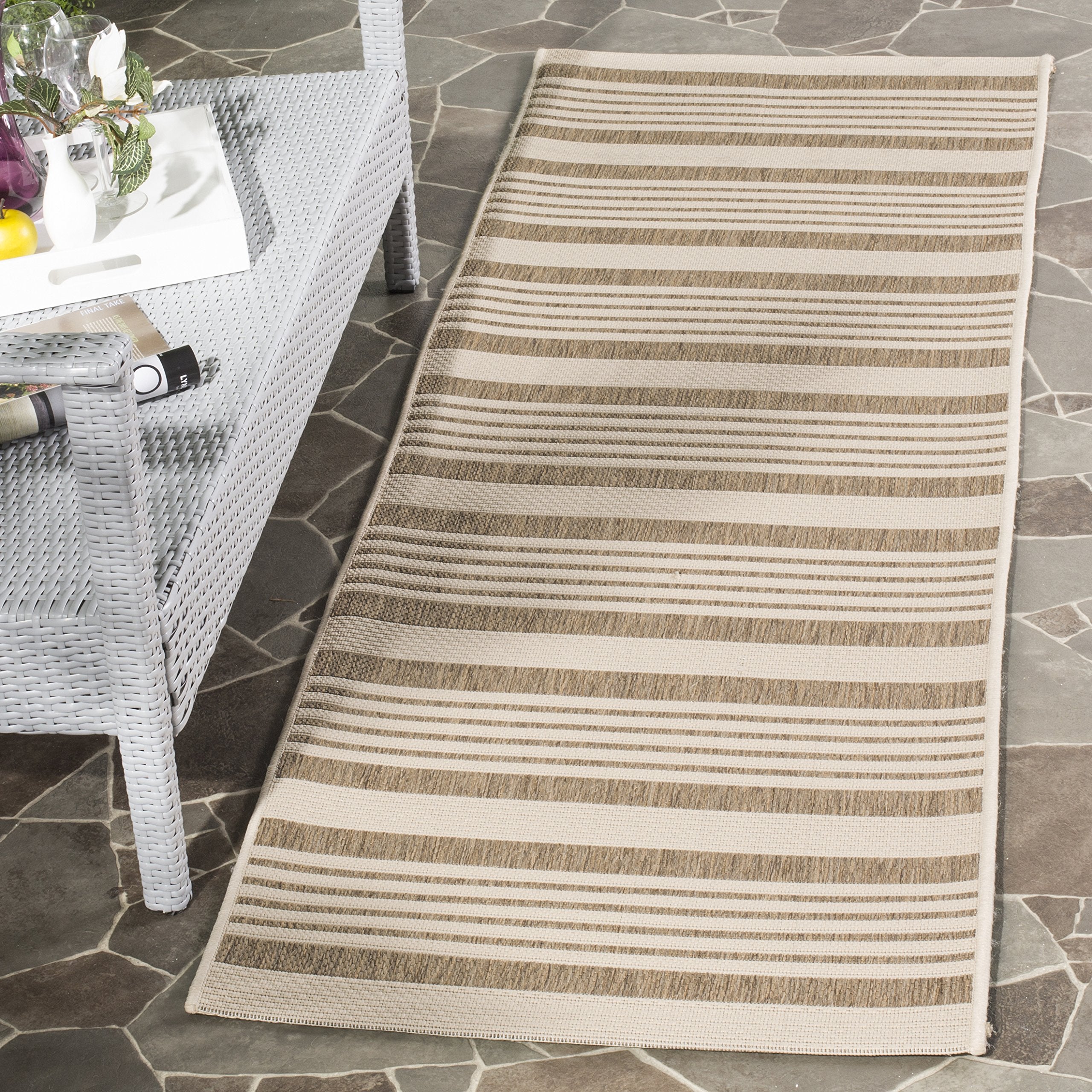Safavieh Courtyard Collection 2'3' X 12' Brown/Bone Cy6062 Stripe Indoor/ Outdoor Patio Backyard Mudroom Runner Rug