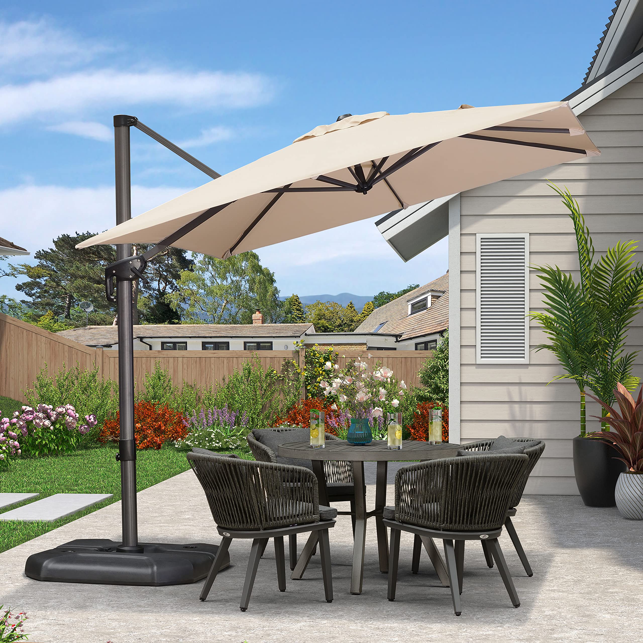 Purple Leaf 8 Feet Patio Umbrella Outdoor Cantilever Square Umbrella Aluminum Offset Umbrella With 360-Degree Rotation For Garde