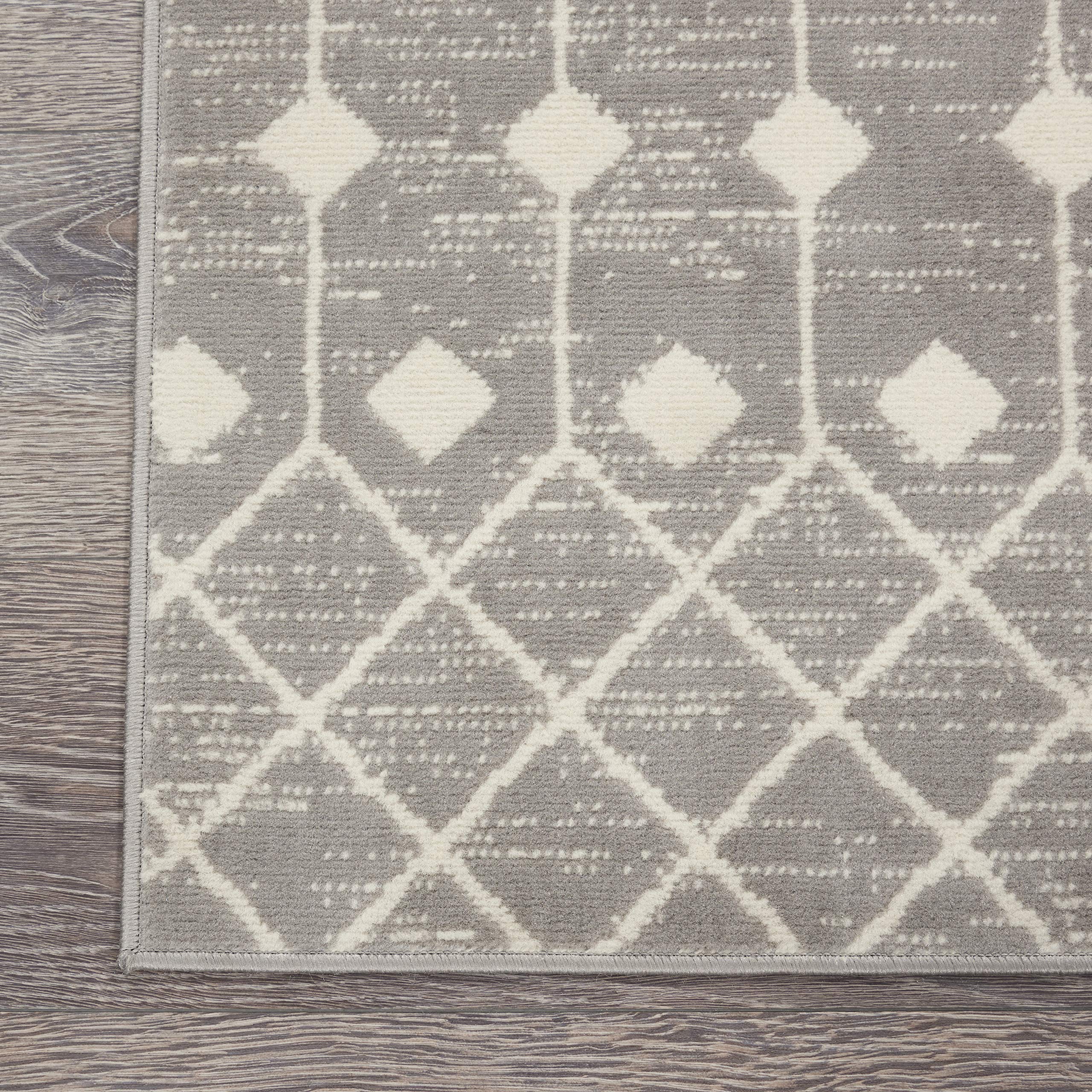 Nourison Grafix Moroccan Grey 7'10' X 9'10' Area Rug, Easy Cleaning, Non Shedding, Bed Room, Living Room, Dining Room, Kitchen