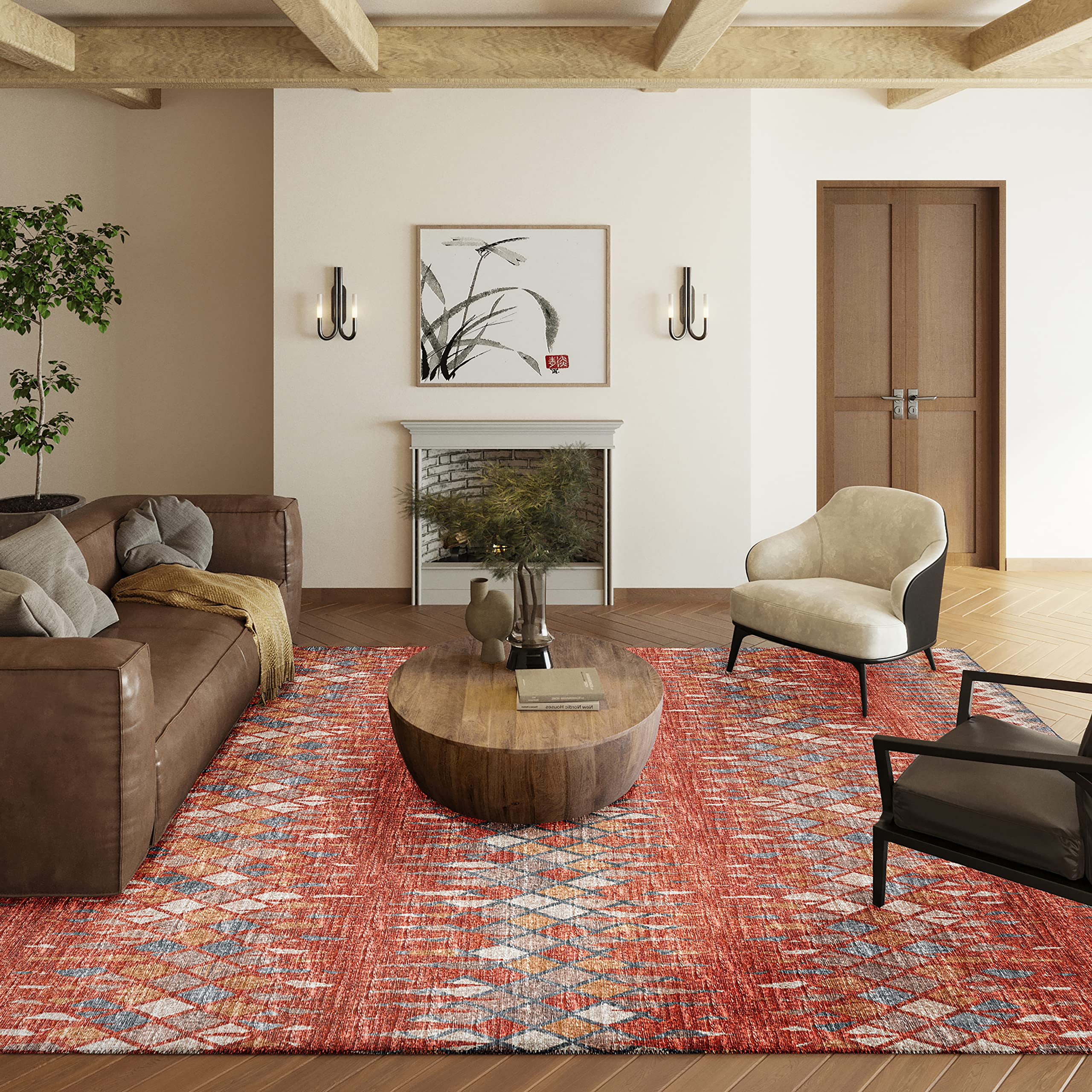 Addison Rugs Rylee Ary35 Red Washable 8' X 10' Indoor Outdoor Area Rug, Easy Clean, Machine Washable, Non Shedding, Bedroom, Entry, Living Room, Dining Room, Kitchen, Patio Rug