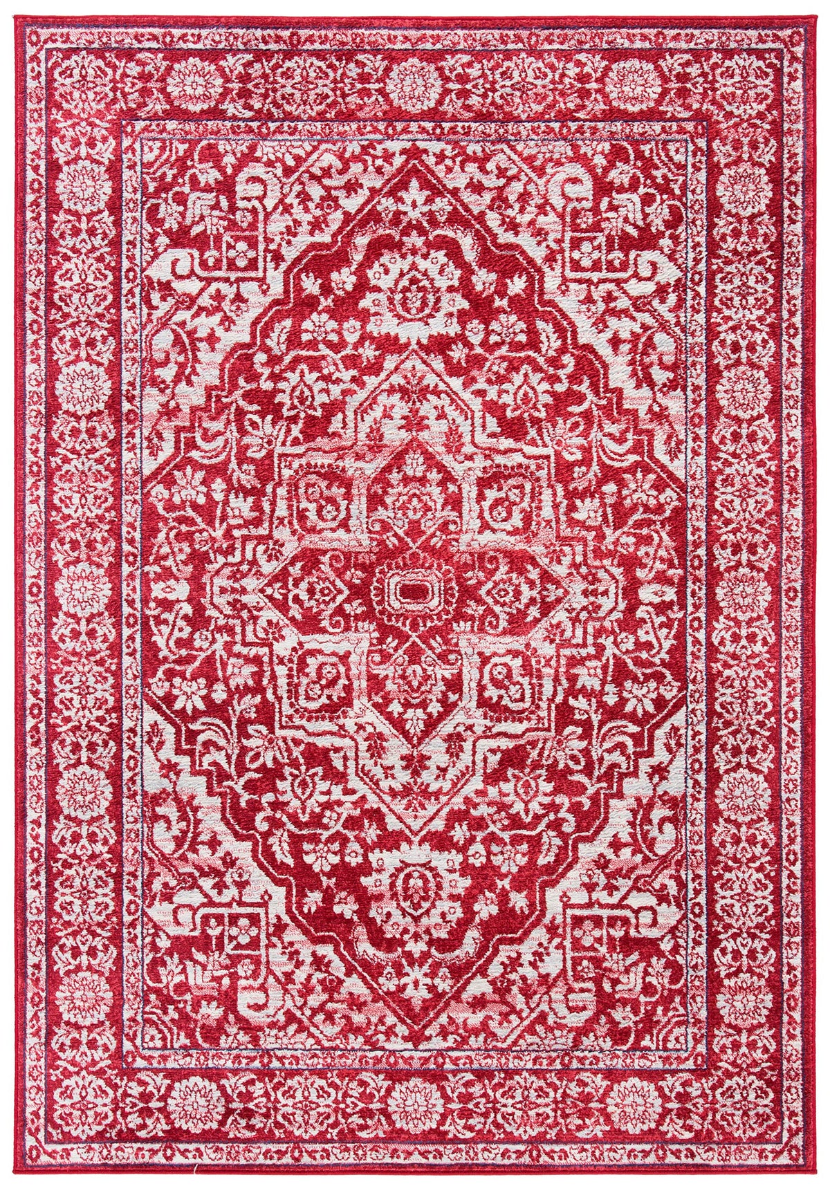 Safavieh Brentwood Collection Accent Rug - 2' x 4', Red & Ivory, Medallion Distressed Design, Non-Shedding & Easy Care, Ideal fo