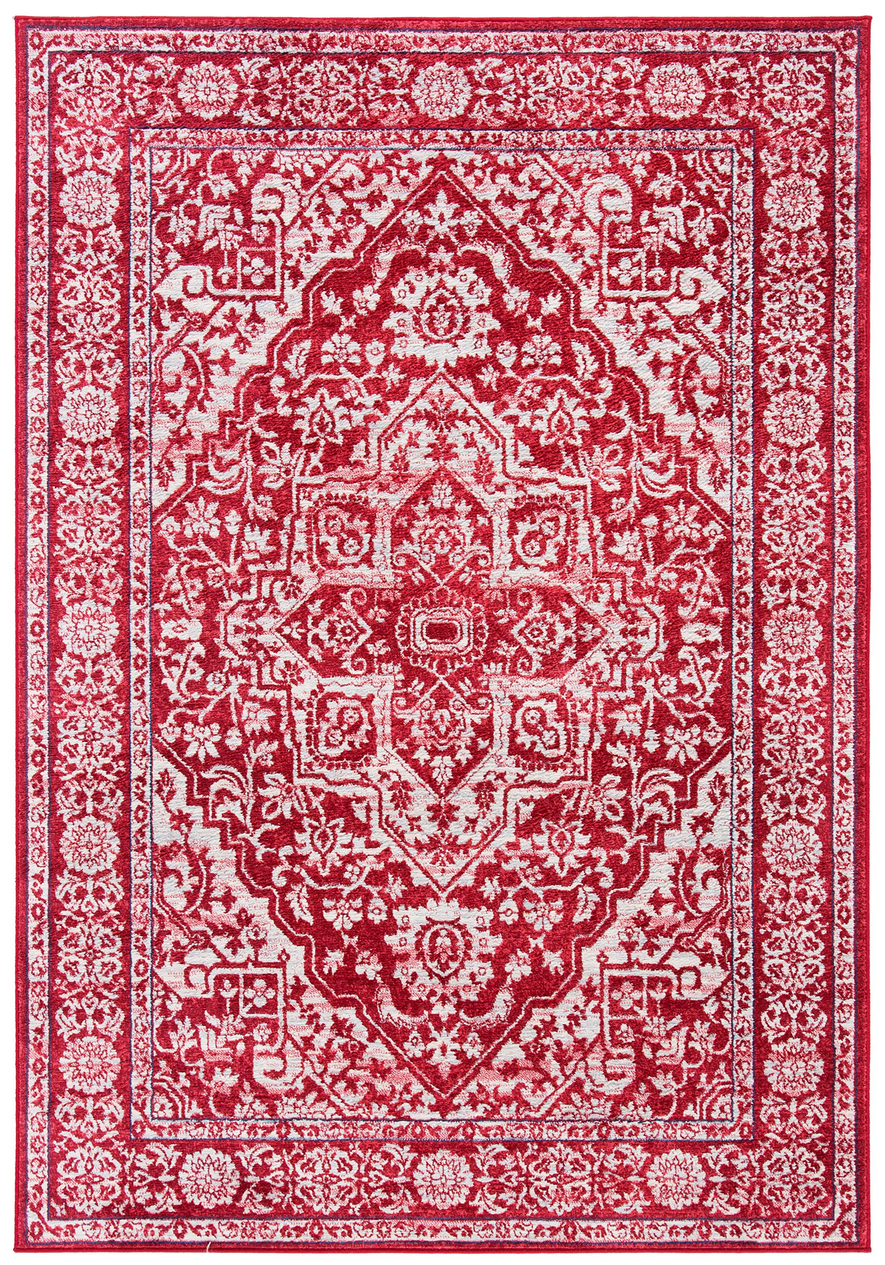 Safavieh Brentwood Collection 5'3'' X 7'6'' Red / Ivory Bnt832Q Medallion Distressed Non-Shedding Living Room Bedroom Dining Hom