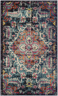 SAFAVIEH Monaco Collection Accent Rug - 3 x 5, Blue & Fuchsia, Medallion Distressed Design, Non-Shedding & Easy Care, Ideal fo