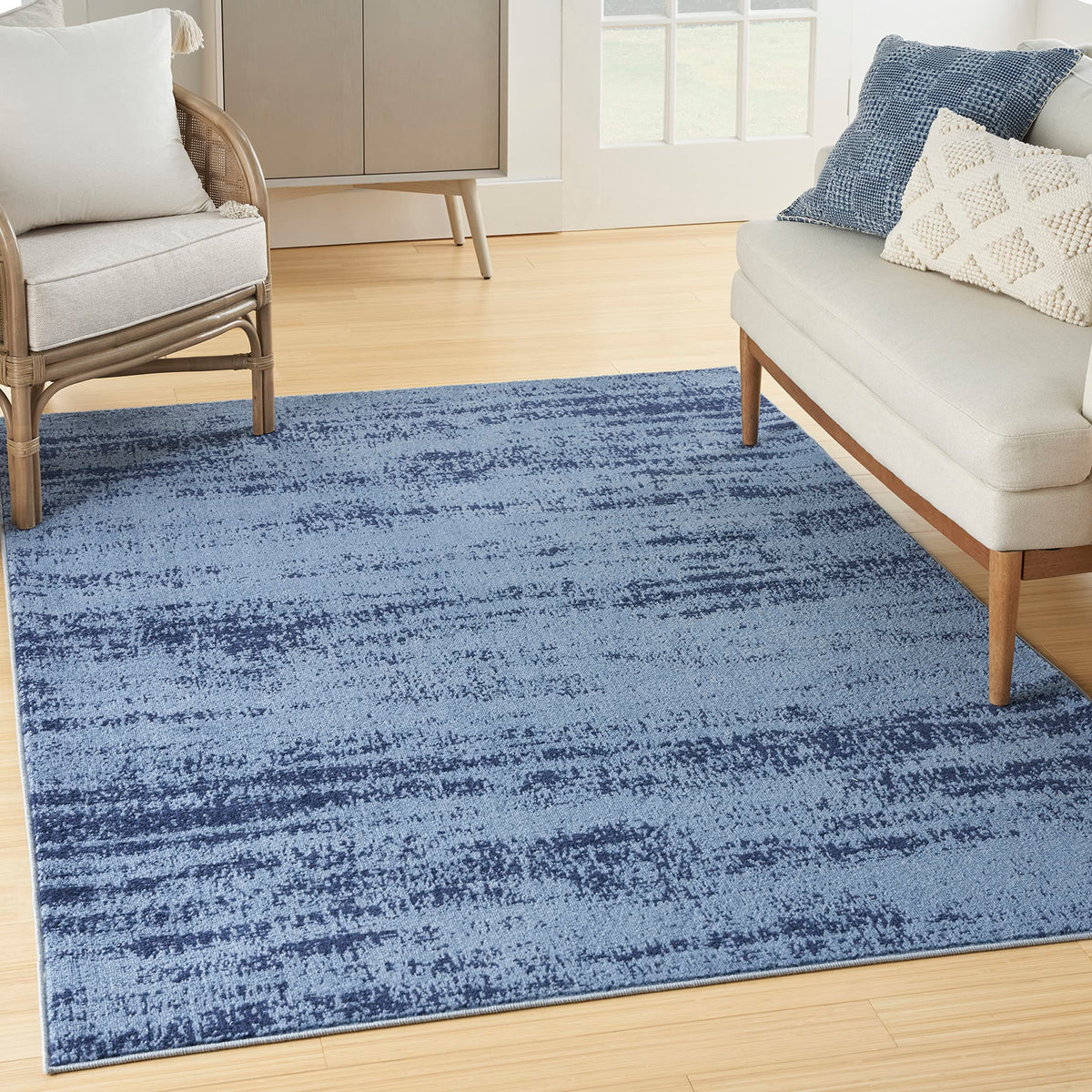 Nourison Essentials Indoor/Outdoor Solid Abstract Denim 4' X 6' Area Rug, Easy Cleaning, Non Shedding, Bed Room, Living Room, Dining Room, Backyard, Deck, Patio (4X6)