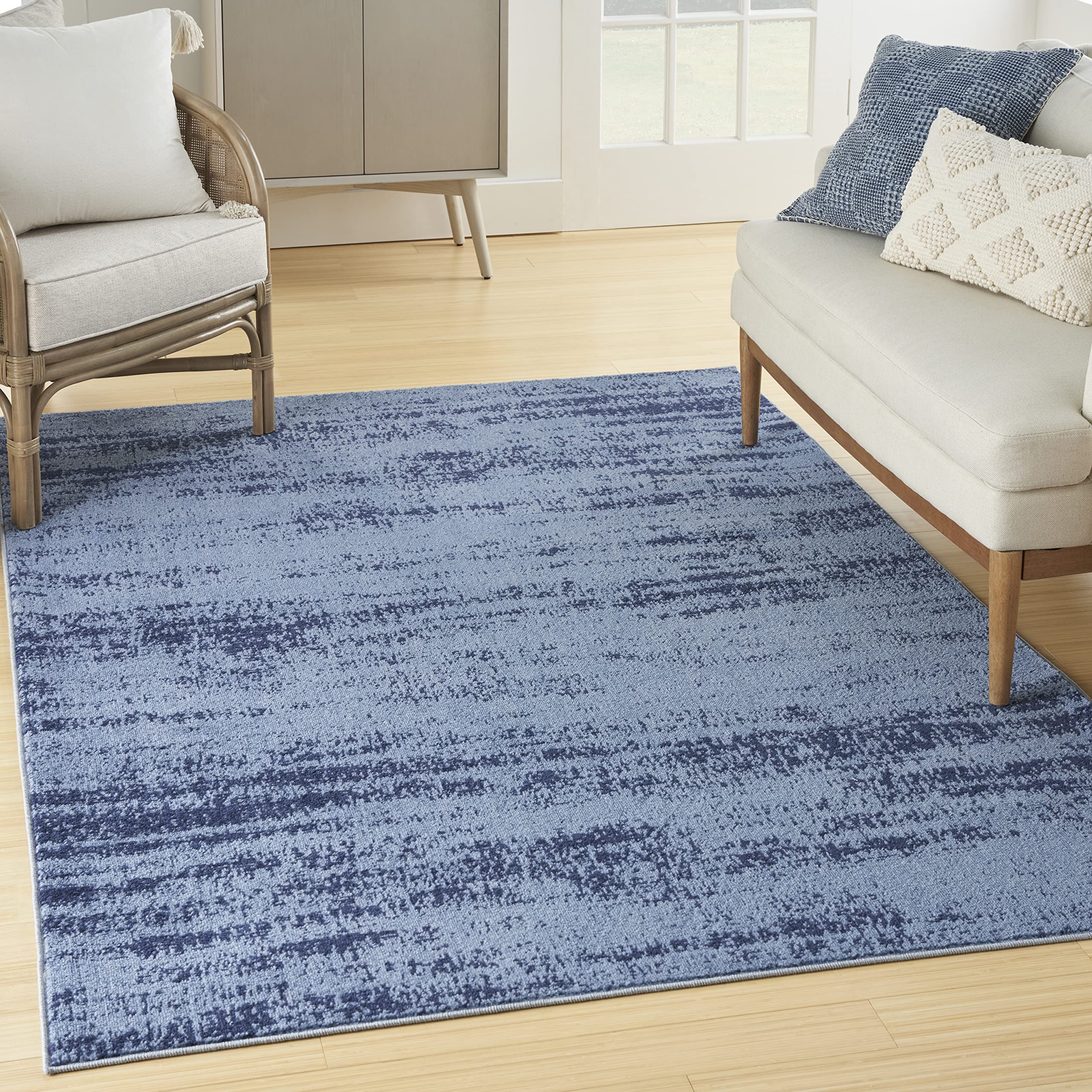 Nourison Essentials Indoor/Outdoor Solid Abstract Denim 5' X 7' Area Rug, Easy Cleaning, Non Shedding, Bed Room, Living Room, Dining Room, Backyard, Deck, Patio (5X7)
