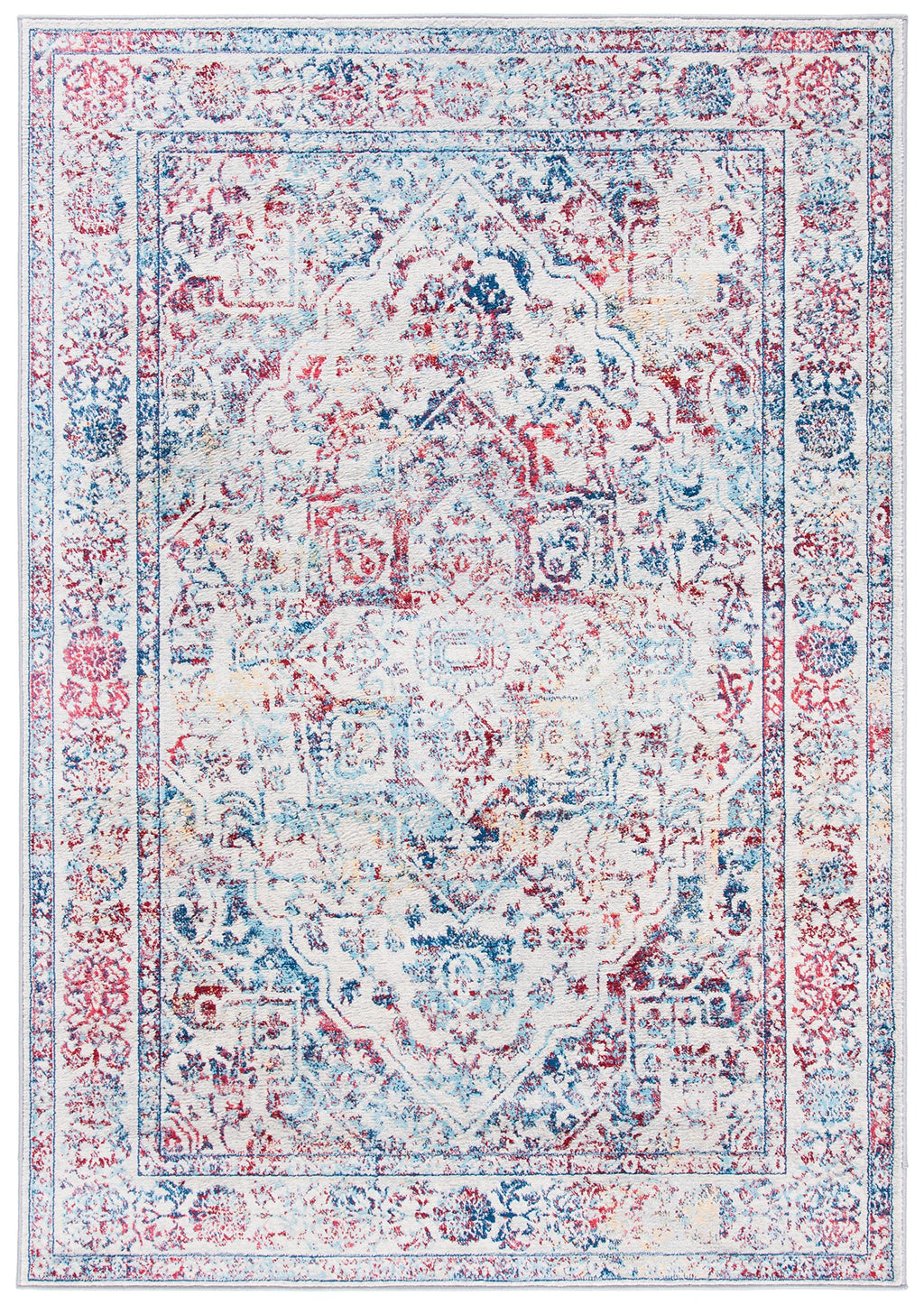 Safavieh Brentwood Collection 4' X 6' Ivory/Blue Bnt832B Medallion Distressed Non-Shedding Living Room Bedroom Accent Rug