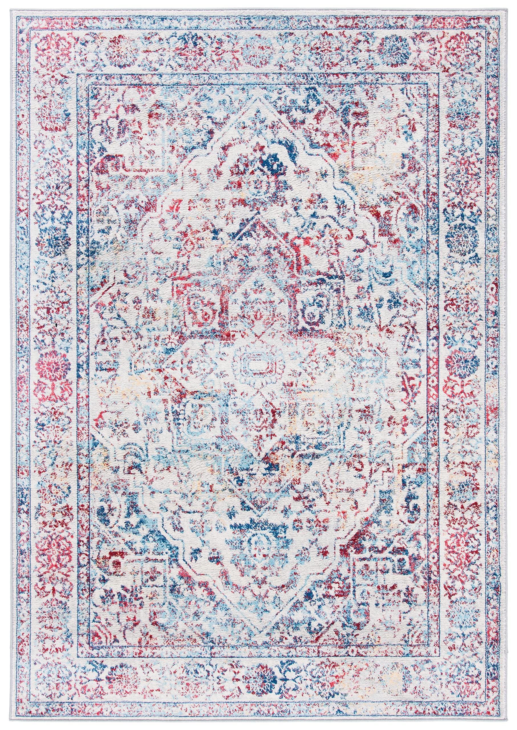 Safavieh Brentwood Collection 5'3'' X 7'6'' Ivory/Blue Bnt832B Medallion Distressed Non-Shedding Living Room Bedroom Dining Home