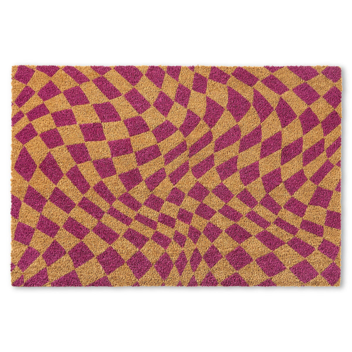Town & Country Terra Emmett Groovy Checkerboard Door Mat, Natural Coir, Heavyweight, Non-Slip Entryway Mat, Purple, 24'X36'