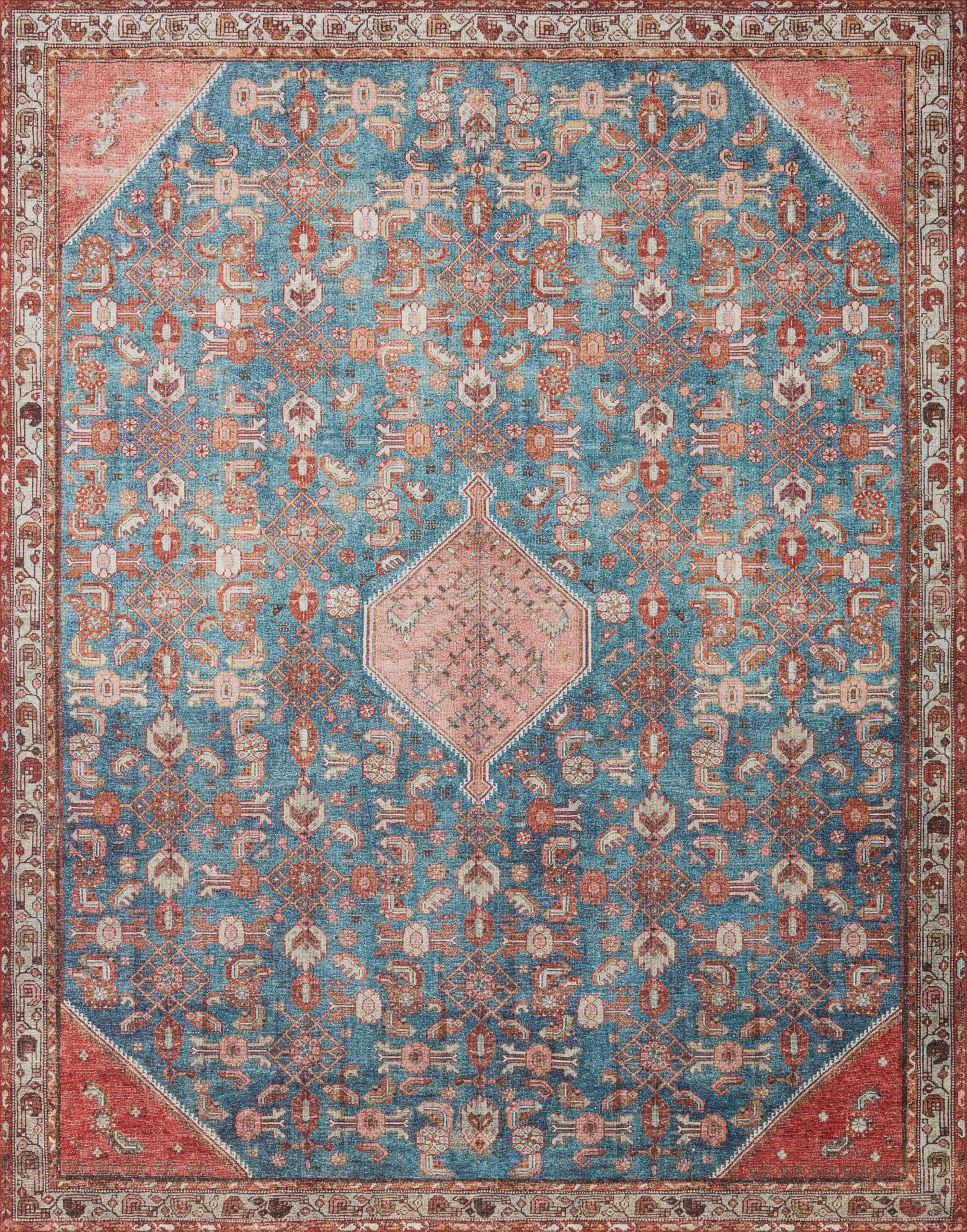 Loloi LAYLA Collection, LAY-10, Marine / Clay, 7-6 x 9-6, .13 Thick, Area Rug, Soft, Durable, Vintage Inspired, Distressed, Lo