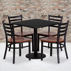 Flash Furniture Clark 30'' Square Black Laminate Table Set with 4 Ladder Back Metal Chairs - Cherry Wood Seat