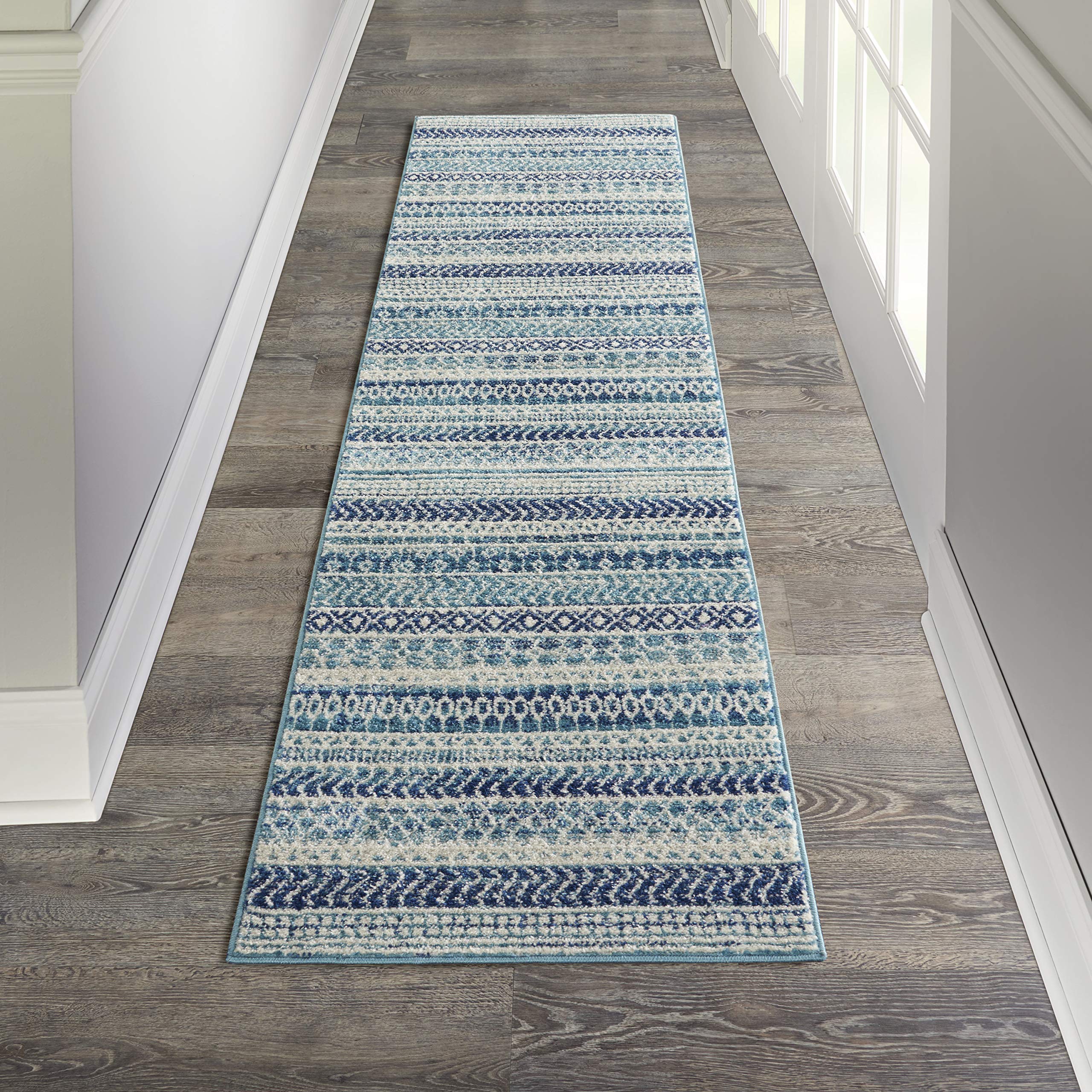 Nourison Passion Bohemian Navy Blue 22 x 10 Area -Rug, Easy -Cleaning, Non Shedding, Bed Room, Living Room, Dining Room, Kitch