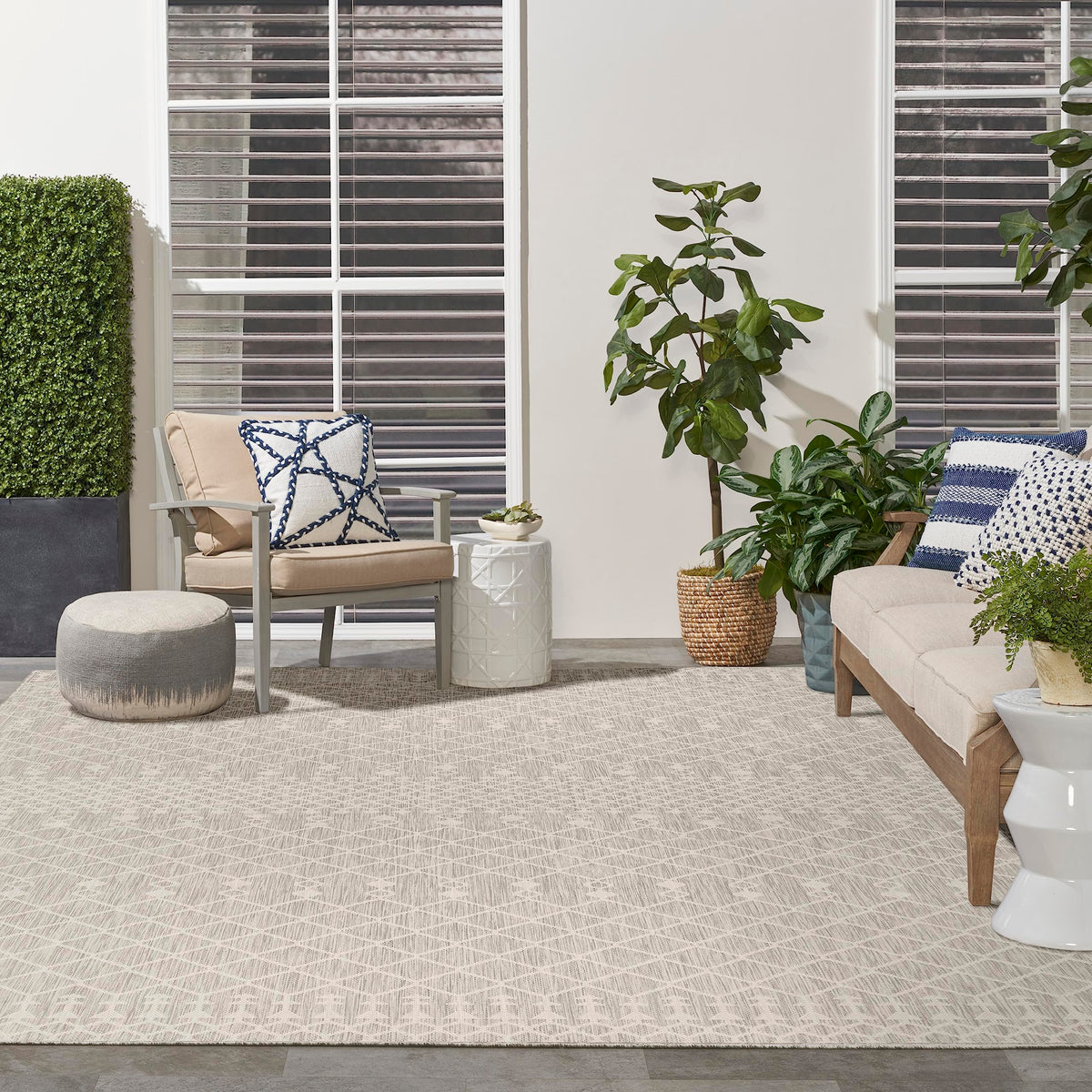 Nourison Positano Indoor/Outdoor Light Grey 9' X 12' Area Rug, Easy Cleaning, Non Shedding, Bed Room, Living Room, Dining Room, Backyard, Deck, Patio (9X12)