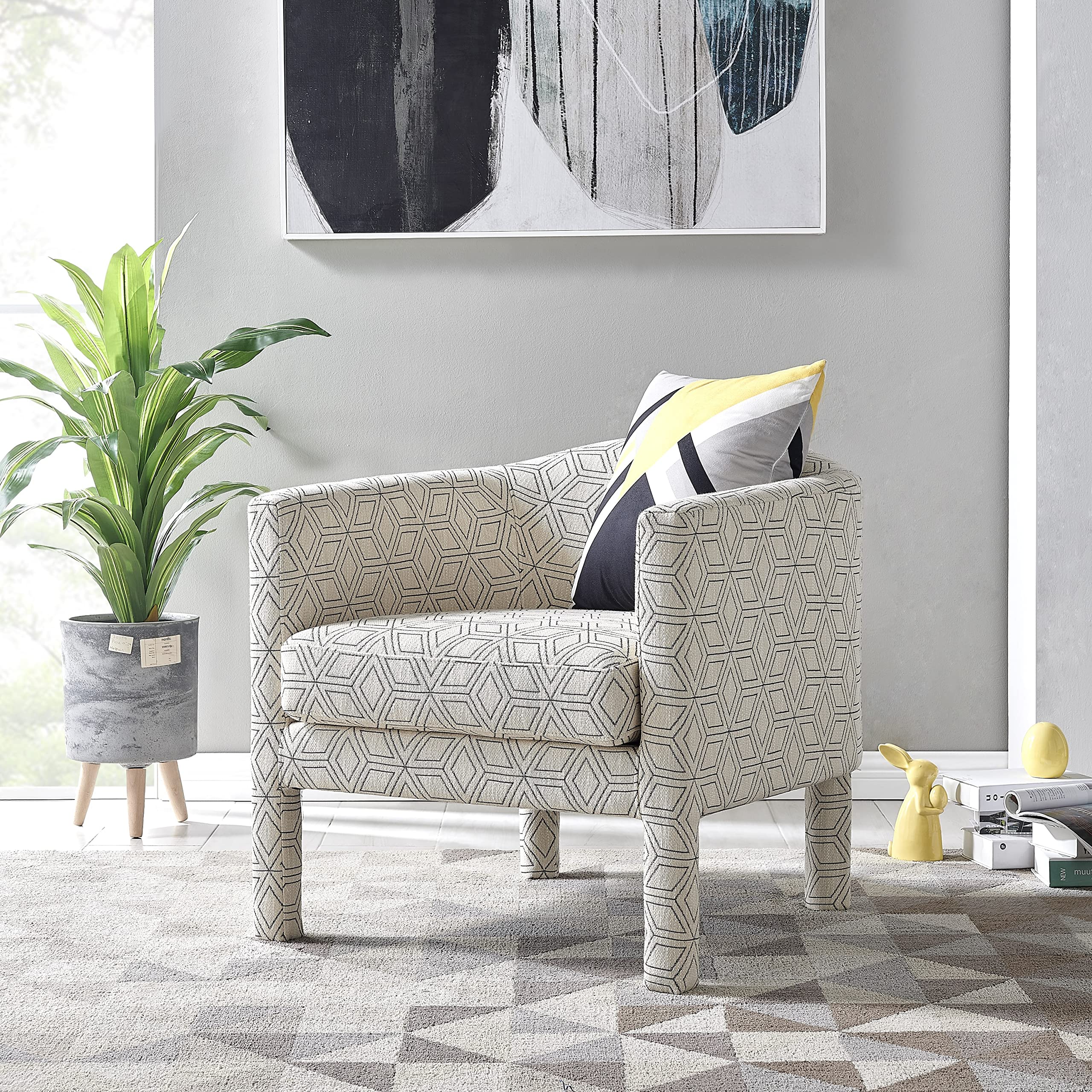 Npd Furniture And More Jennifer Fabric Arm Accent Chair, Geo Diamond