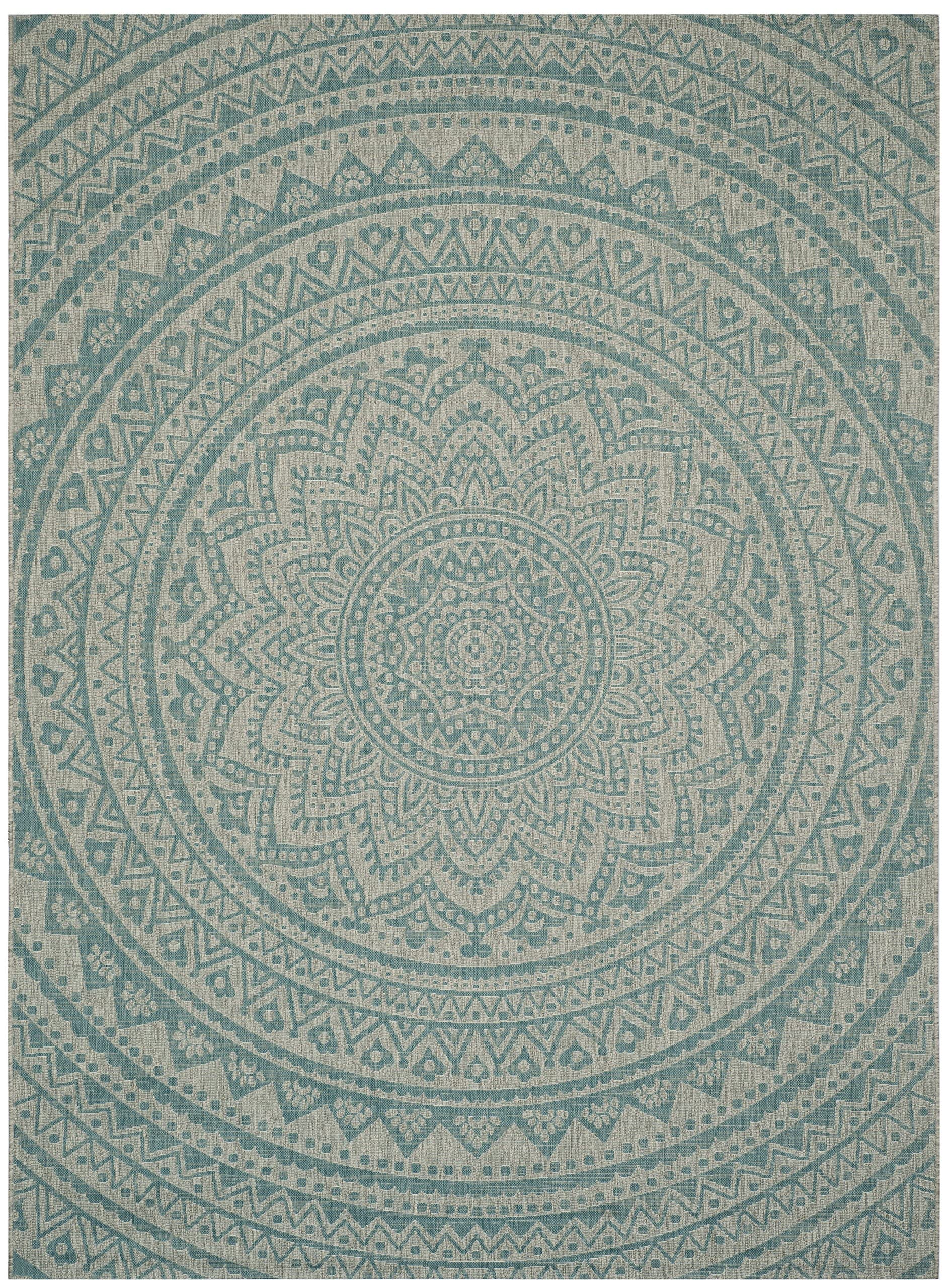 Safavieh Courtyard Collection 6'7' X 9'6' Light Grey / Aqua Cy8734 Indoor/ Outdoor Waterproof Easy Cleaning Patio Backyard Mudroom Area Rug