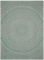 Safavieh Courtyard Collection 4' X 5'7' Grey / Aqua Cy8734 Indoor/ Outdoor Waterproof Easy Cleaning Patio Backyard Mudroom Accent Rug