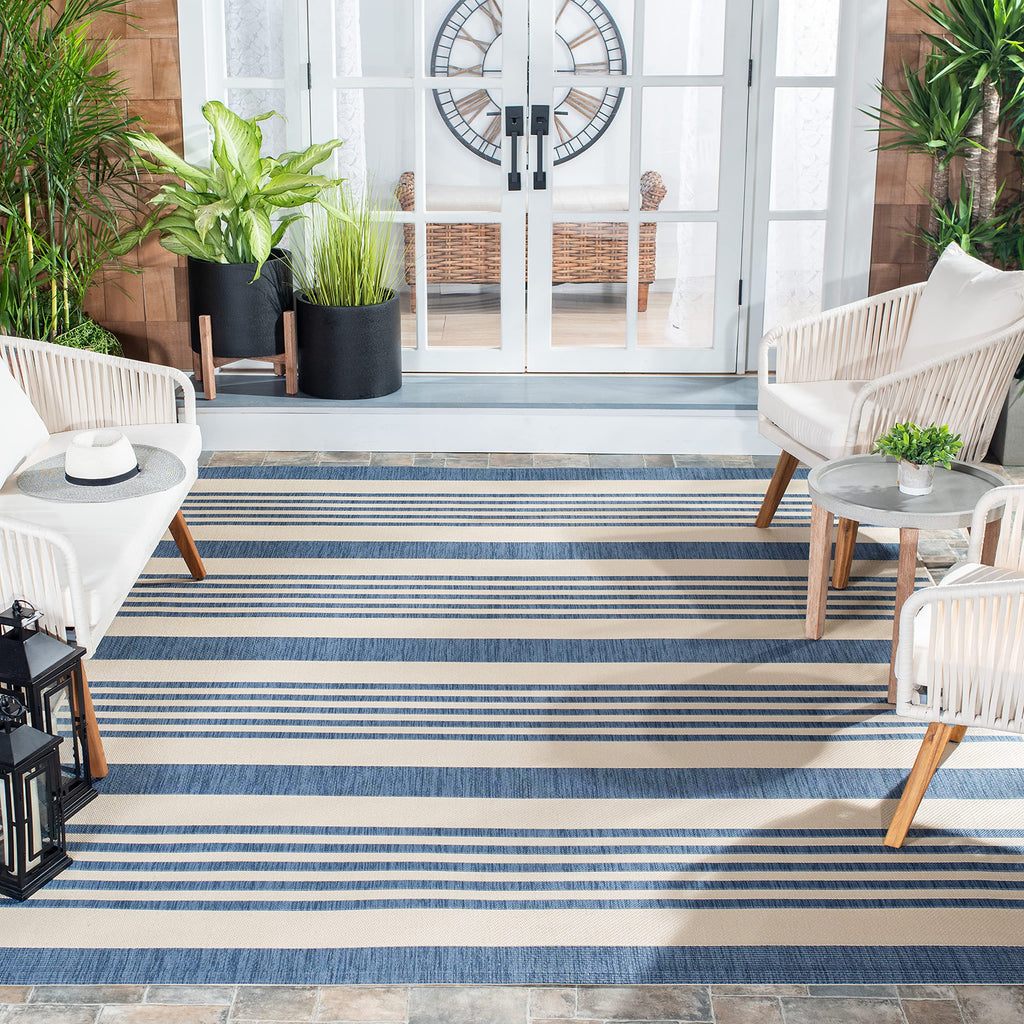 SAFAVIEH Courtyard Collection Area Rug - 9' x 12', Beige & Blue, Non-Shedding & Easy Care, Indoor/Outdoor & Washable-Ideal for P