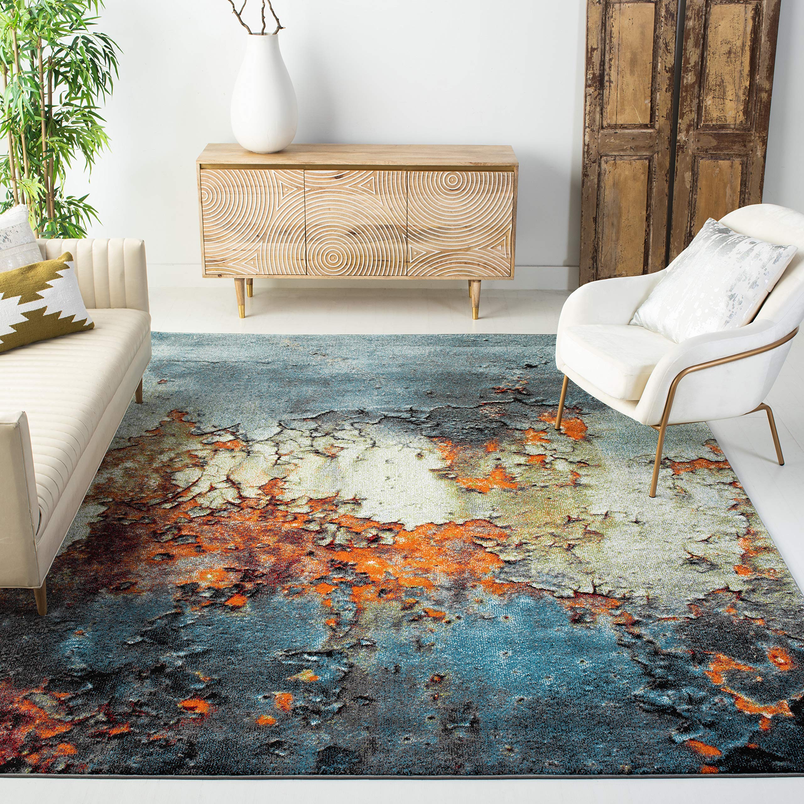 SAFAVIEH Glacier Collection 11 Square Blue/Multi GLA125B Modern Abstract Non-Shedding Living Room Bedroom Dining Home Office Ar