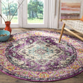SAFAVIEH Monaco Collection Area Rug - 5 Round, Violet & Light Blue, Boho Chic Medallion Distressed Design, Non-Shedding & Easy 