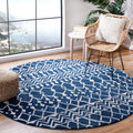 SAFAVIEH Tulum Collection 10 Round Navy/Ivory TUL270N Moroccan Boho Distressed Non-Shedding Area Rug