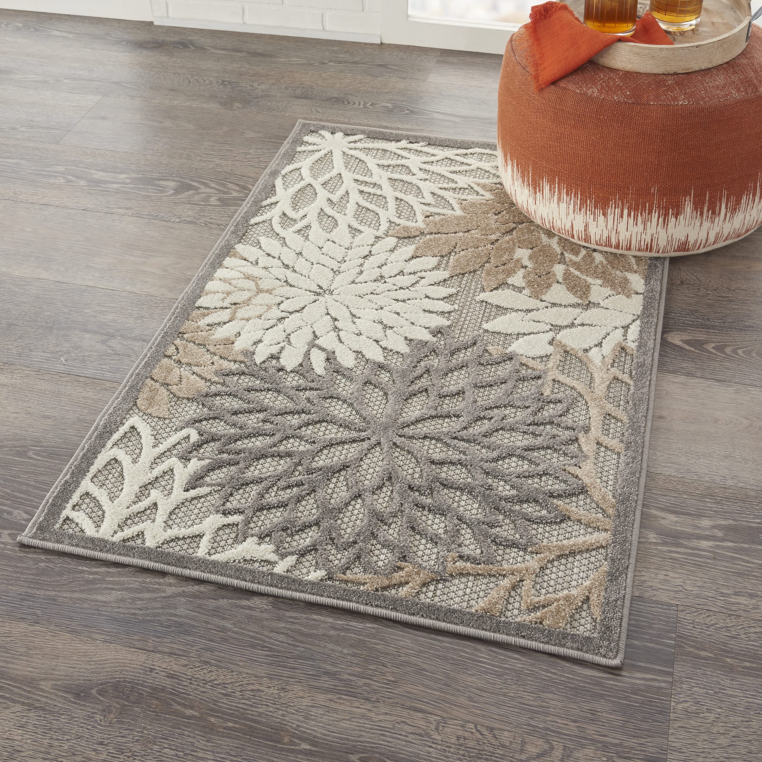 Nourison Aloha Indoor/Outdoor Area Rug 2' 8' X 4', Natural, Rectangular Tropical Botanical Easy-Cleaning Non Shedding Bed Room Living Room Dining Room Deck Backyard Patio