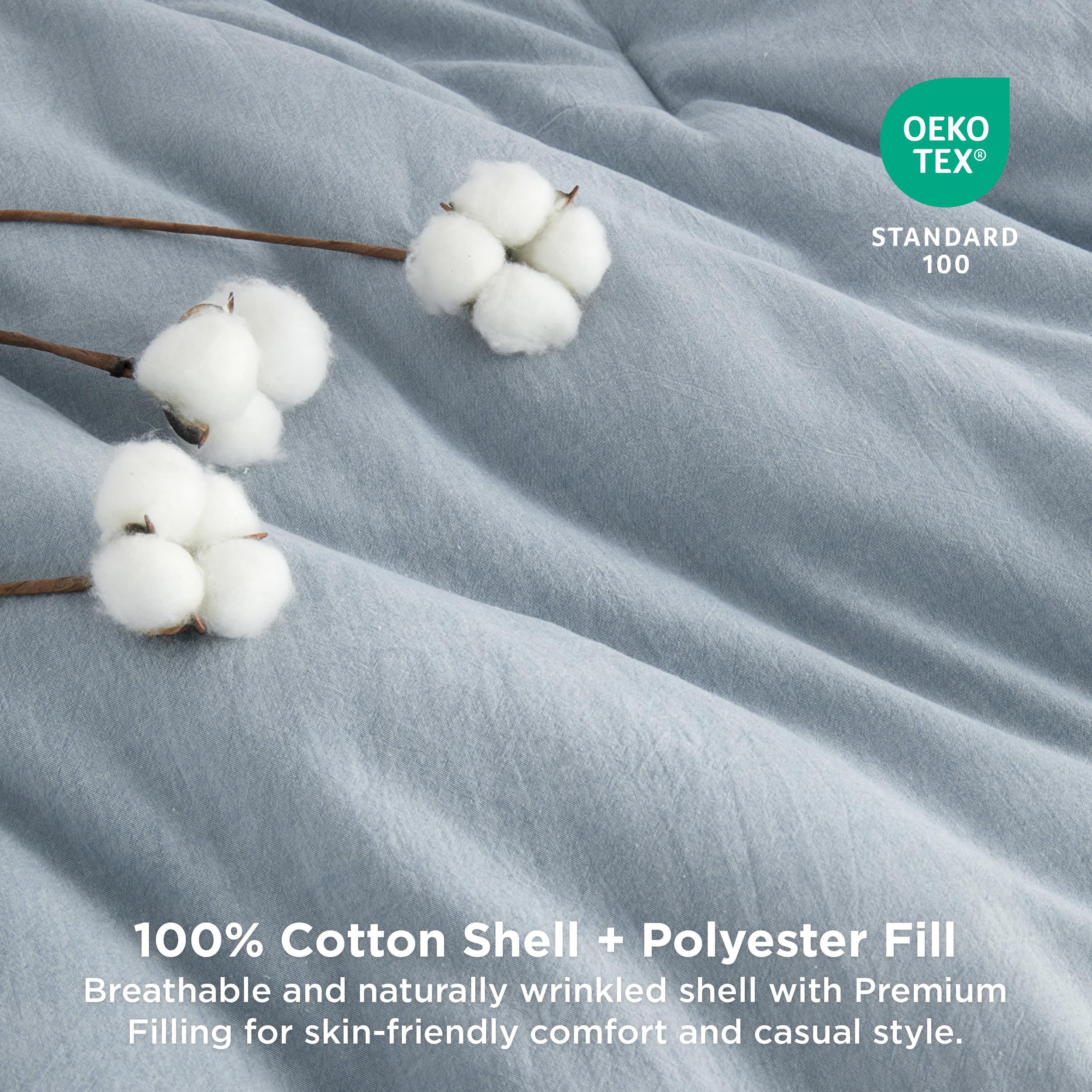 Bedsure Comforter Set Queen Size - Cotton Fabric With Microfiber Inner Fill, Mineral Blue Soft Bed Set For All Seasons, 3 Pieces, 1 Comforter (90' X 90') And 2 Pillow Cases (20' X 26')