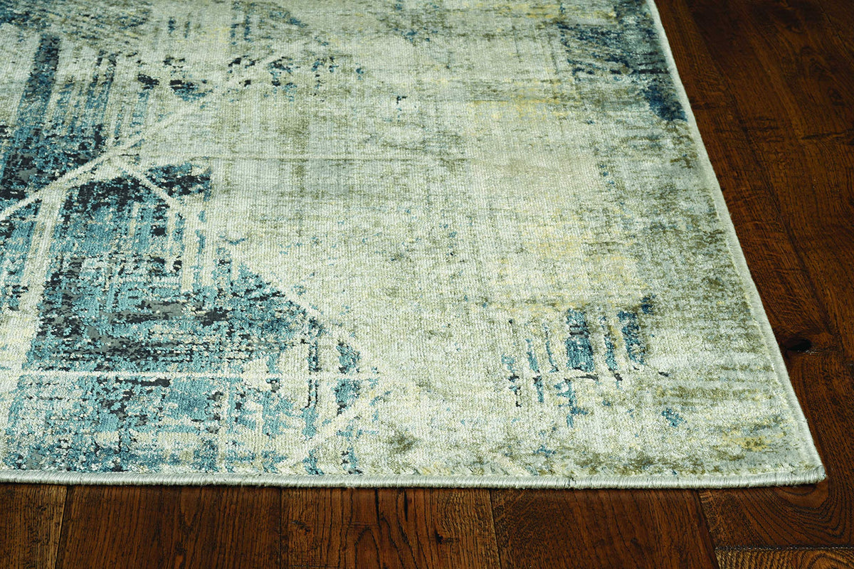 HomeRoots Decor 26' X 90' X 0.'25' Grey/Blue Polyester/Viscose Rug