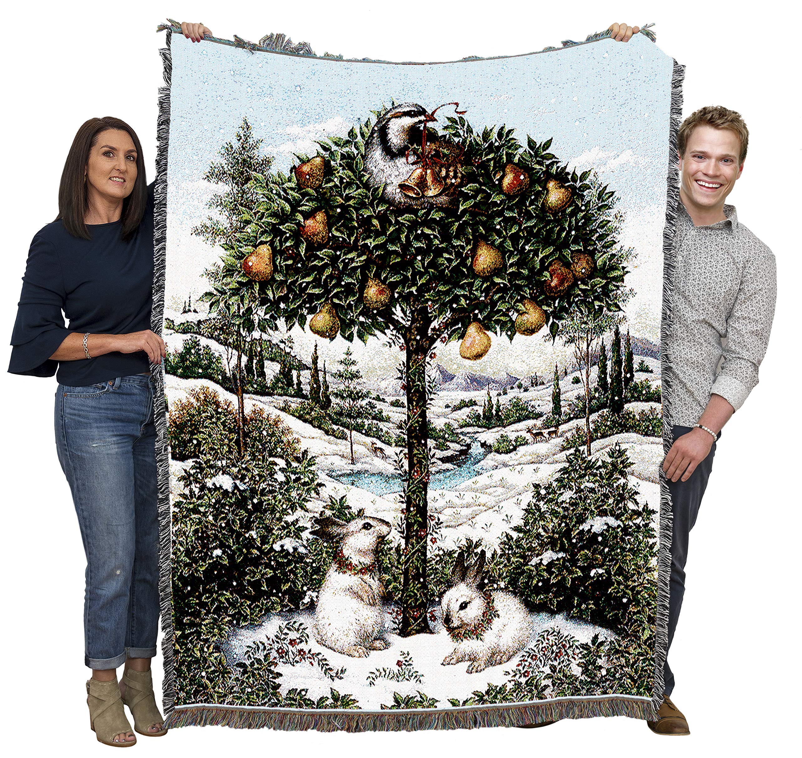 Pure Country Weavers Partridge In A Pear Tree Blanket By Lynn Bywaters - Bird Rabbits Gift Christmas Tapestry Throw Woven From C