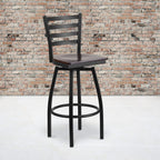 Flash Furniture HERCULES Series Black Ladder Back Swivel Metal Barstool - Walnut Wood Seat