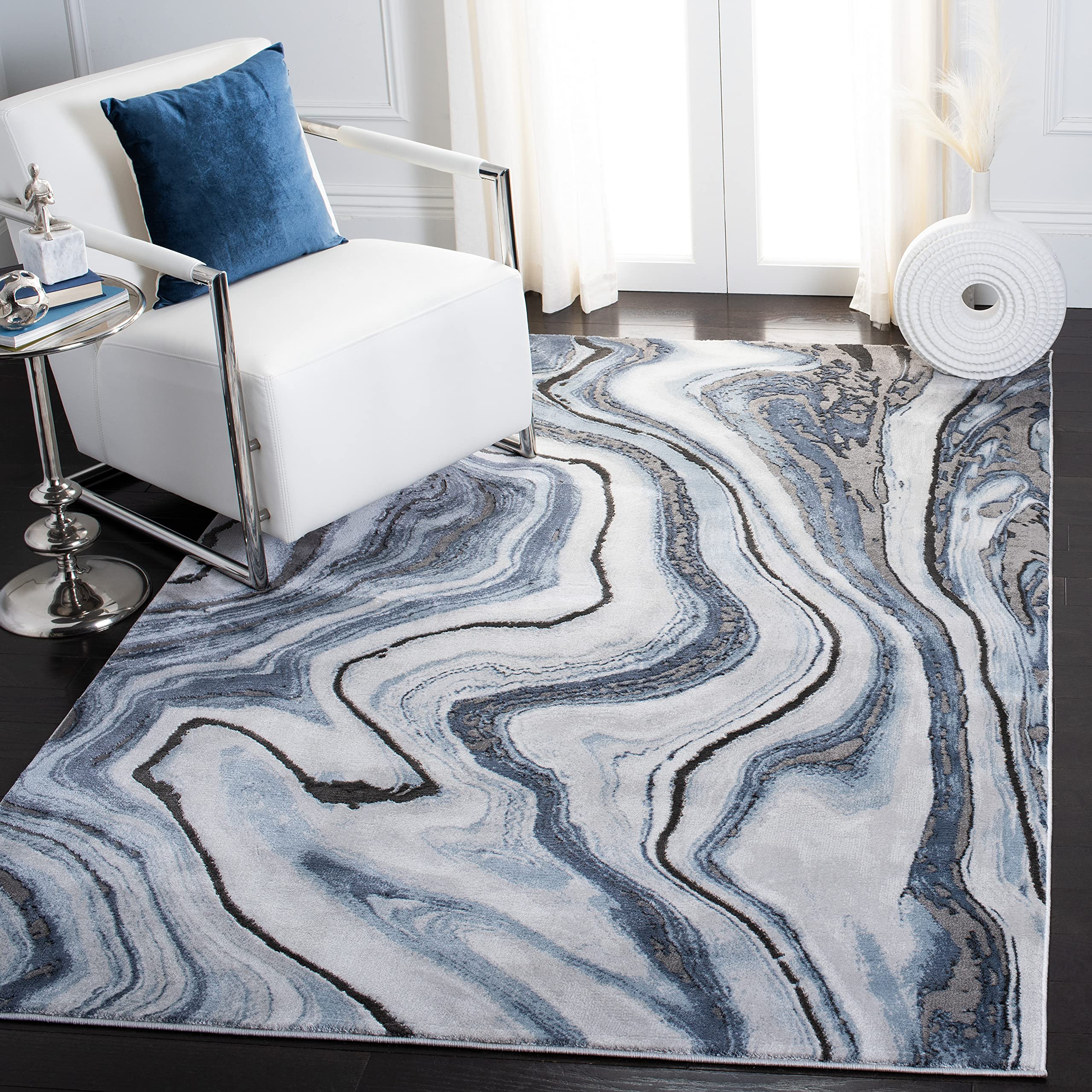 SAFAVIEH Craft Collection 53 Square Blue/Grey CFT819M Modern Abstract Non-Shedding Living Room Bedroom Area Rug