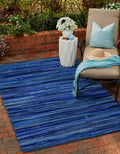 Ramanta Home 100% Cotton Hand Woven Tonal Chindi Rag Rug 3x5 - Navy, Recycled Reversible Rugs, Boho Rustic Farmhouse Rugs for 
