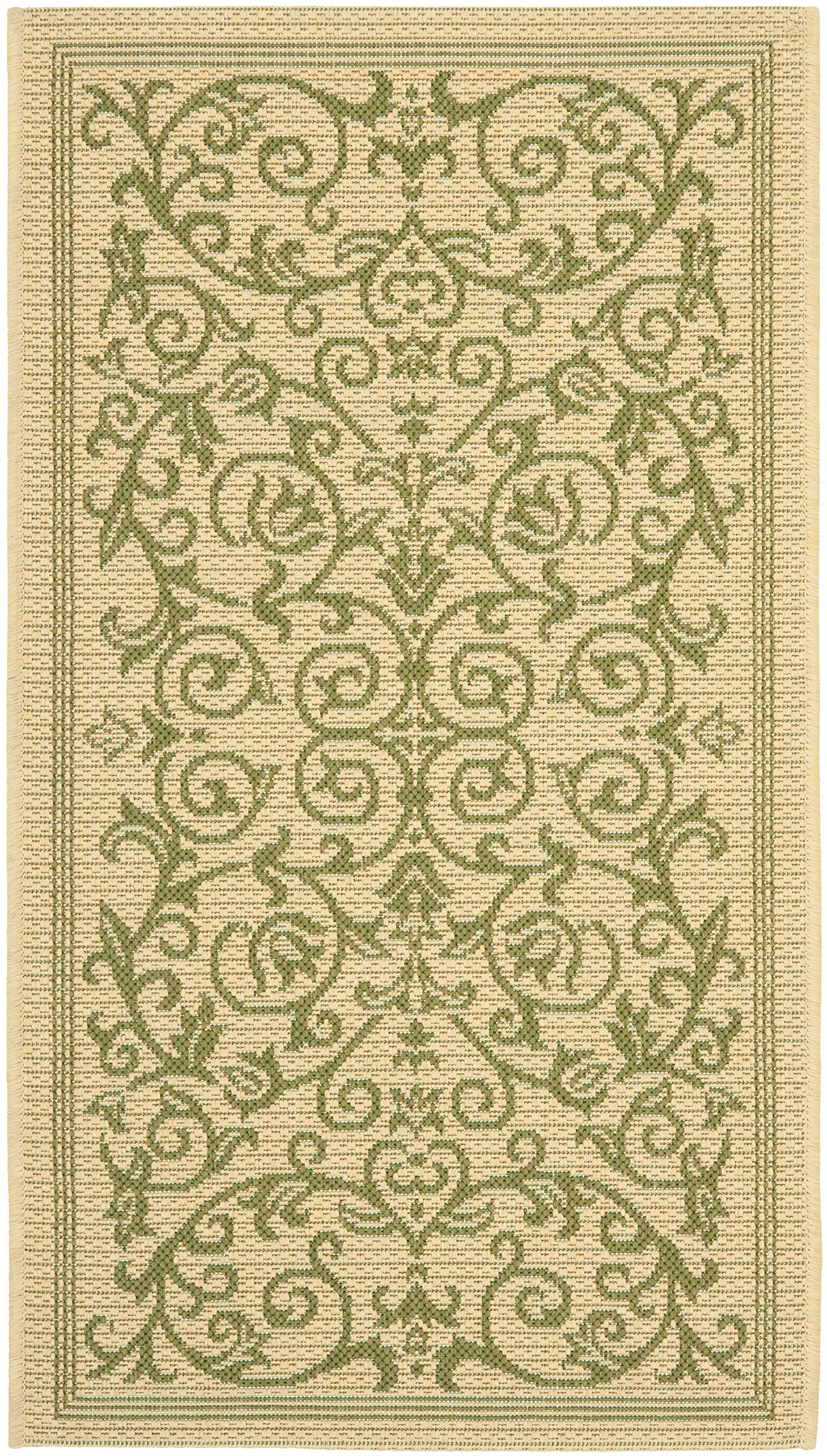 Safavieh Courtyard Collection Accent Rug - 2' X 3'7', Natural & Olive, Indoor/Outdoor & Washable, Ideal For High Traffic Areas