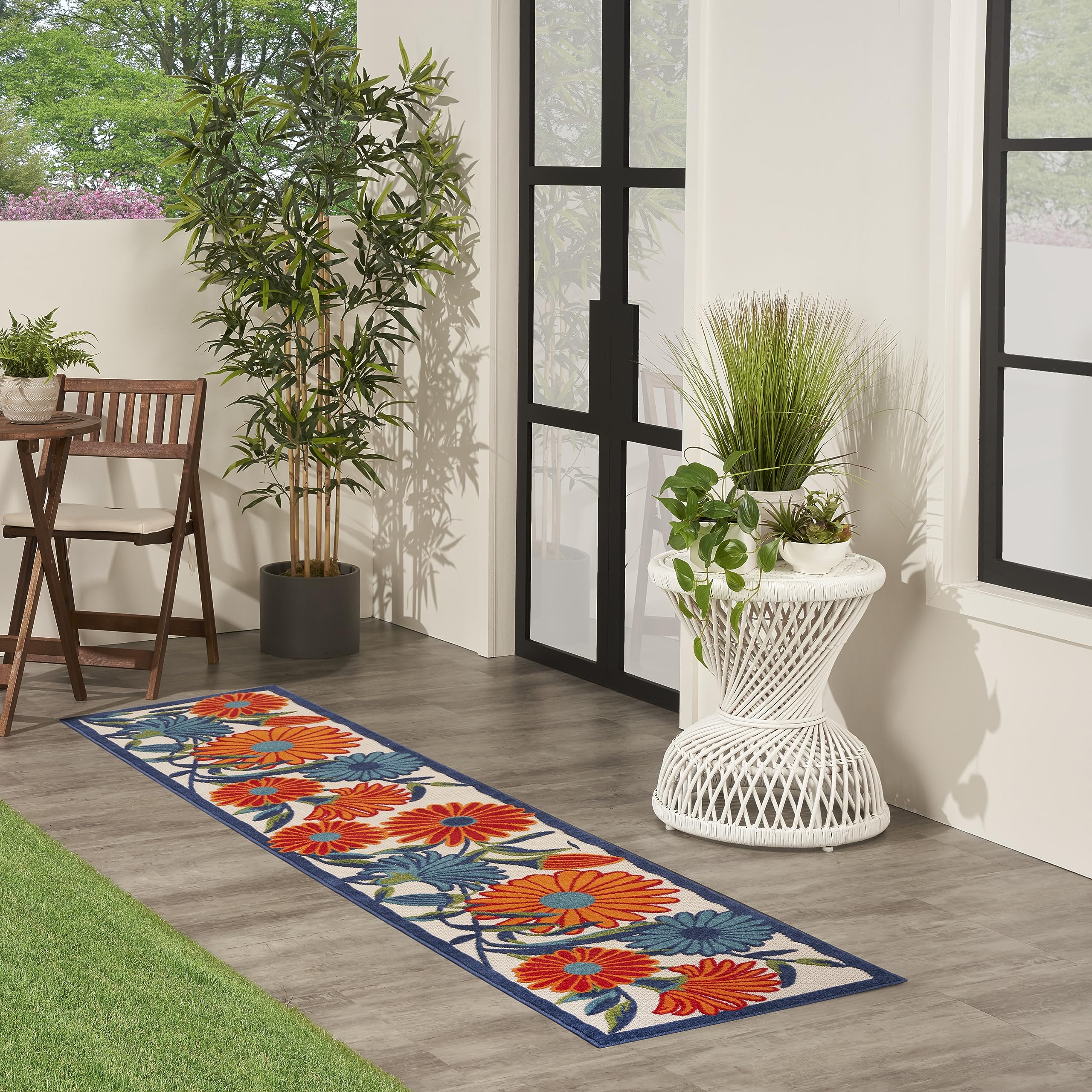 Nourison Aloha Outdoor Multicolor 2'3' X 10' Area Rug, Easy Cleaning, Non Shedding, Bed Room, Living Room, Dining Room, Deck, Backyard, Patio (2X10)