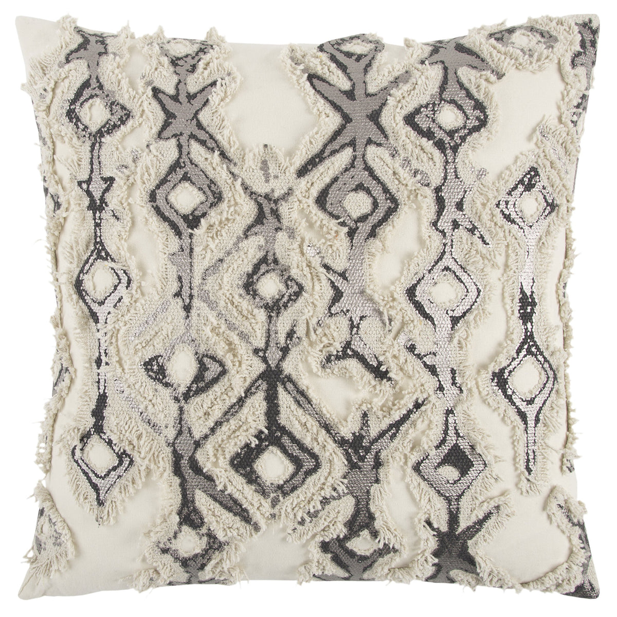 Rizzy Home | T13128 | Poly Fill Decorative Pillow | 20&quot;x20&quot; White/Black/Metallic Geometric