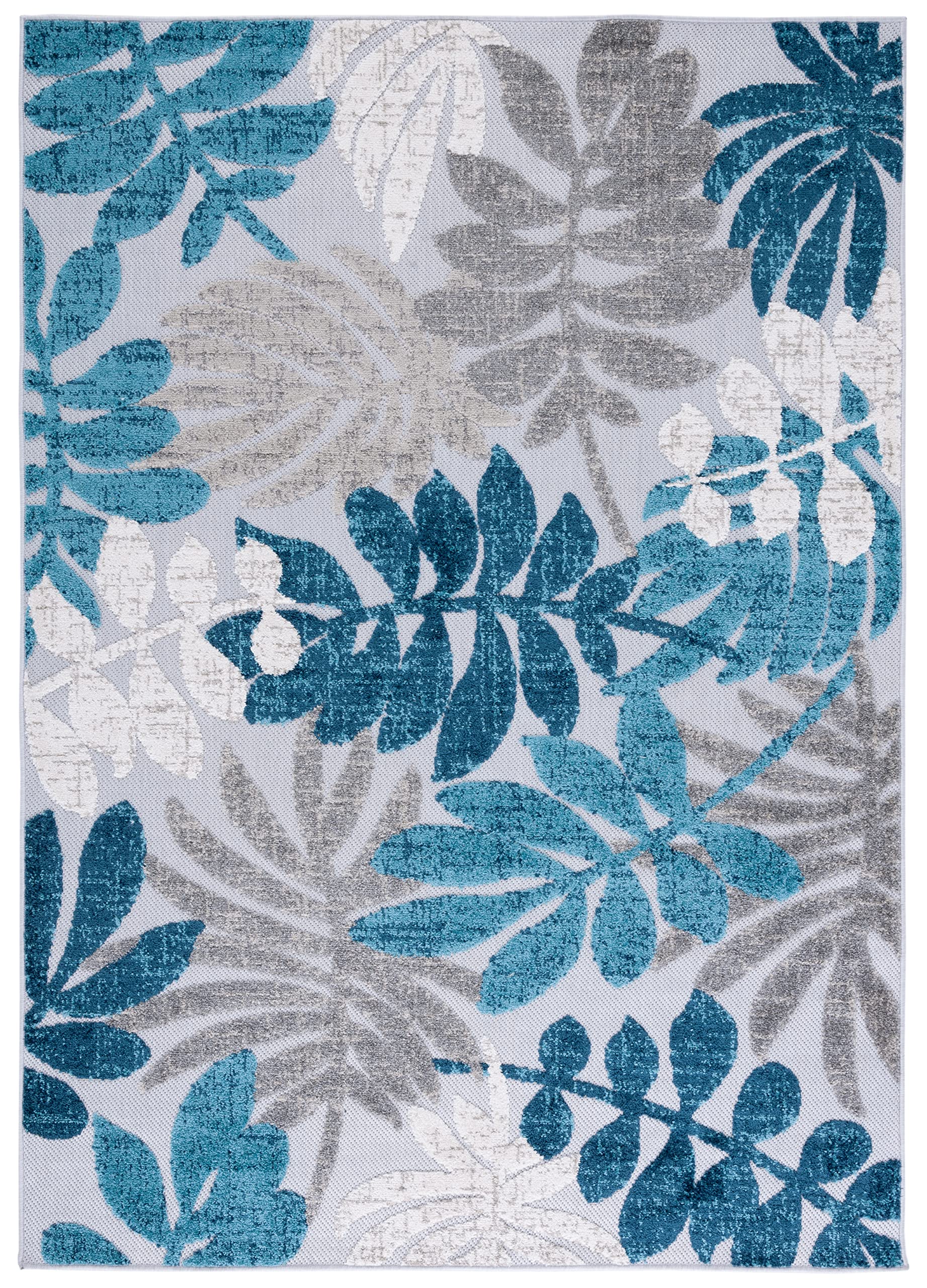 Safavieh Cabana Collection 6' X 9' Grey/Blue Cbn814F Botanical Indoor/ Outdoor Non-Shedding Easy Cleaning Patio Backyard Porch Deck Mudroom Area Rug
