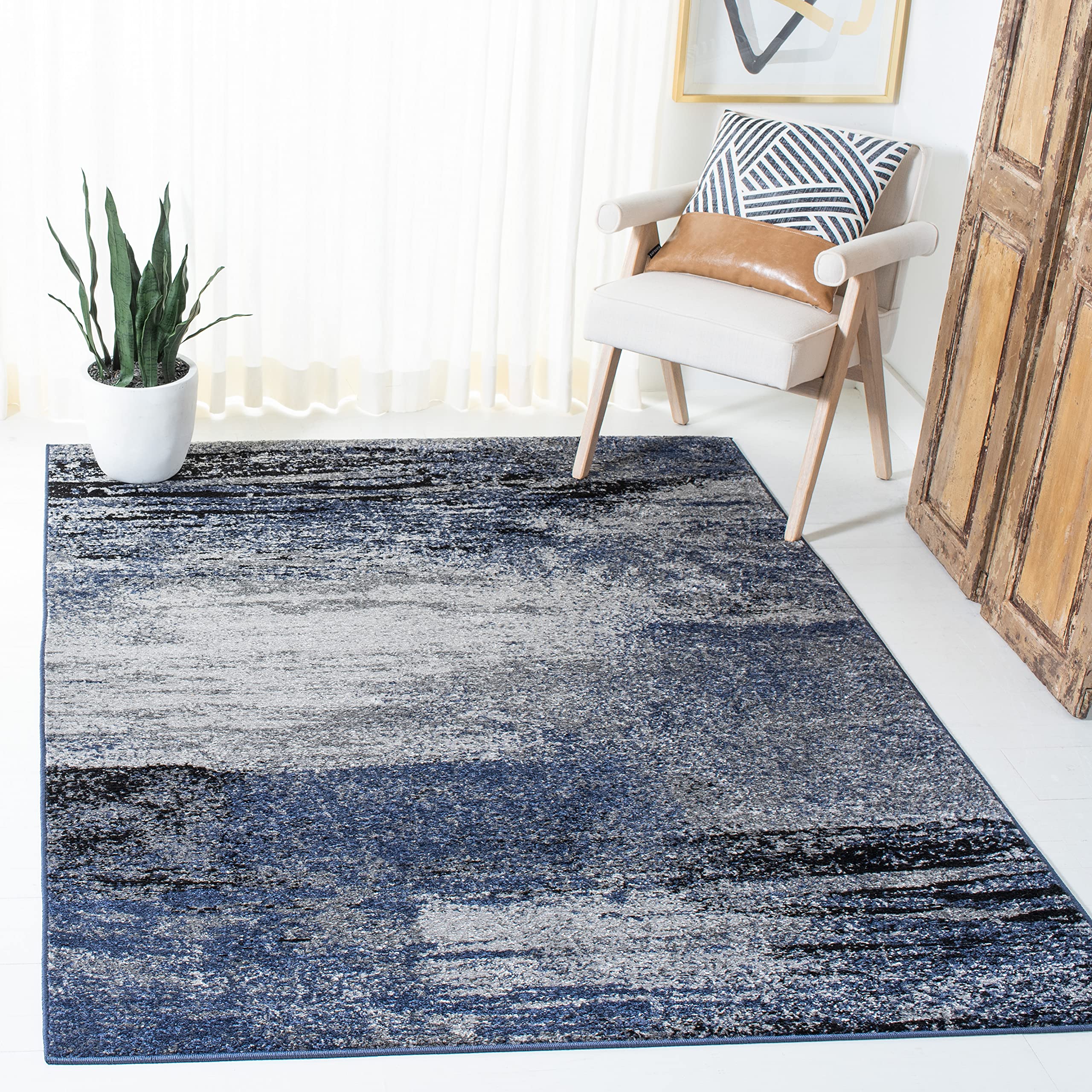 SAFAVIEH Adirondack Collection Accent Rug - 4 x 6, Grey & Blue, Modern Abstract Design, Non-Shedding & Easy Care, Ideal for Hi