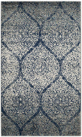 SAFAVIEH Madison Collection Accent Rug - 23 x 4, Navy & Silver, Glam Trellis Distressed Design, Non-Shedding & Easy Care, Idea