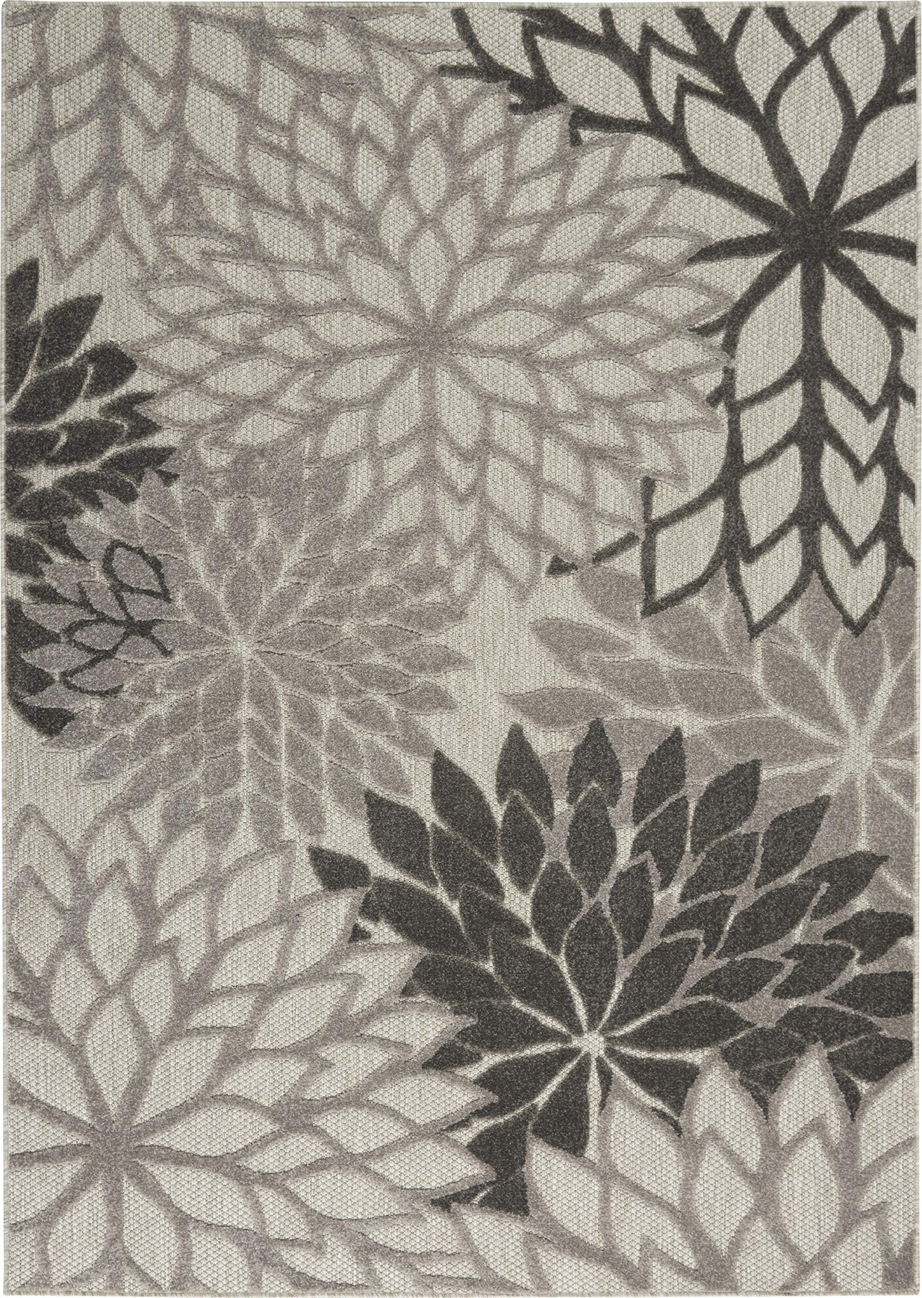 Nourison Aloha Indoor/Outdoor Floral Silver Grey 3'6' X 5'6' Area Rug, (4' X 6')