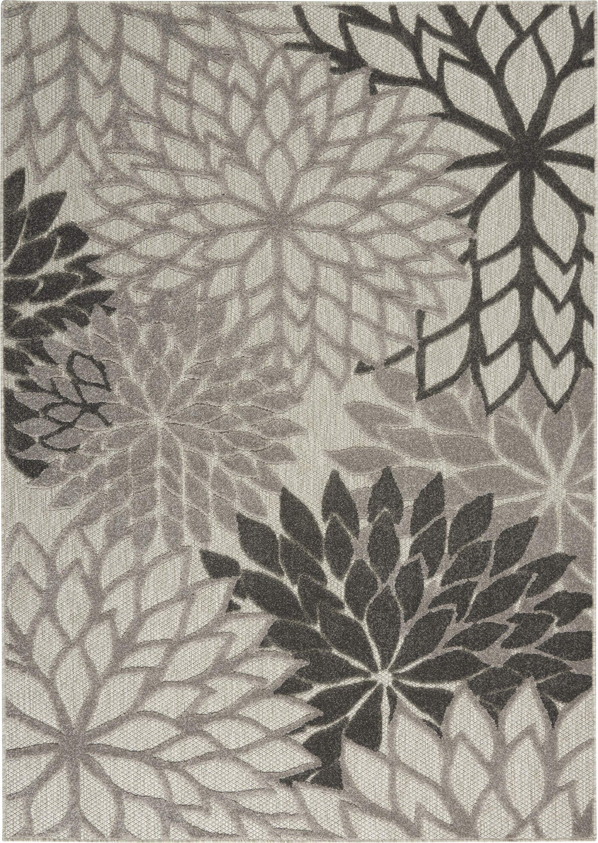 Nourison Aloha Indoor/Outdoor Floral Silver Grey 6' X 9' Area Rug, (6' X 9')